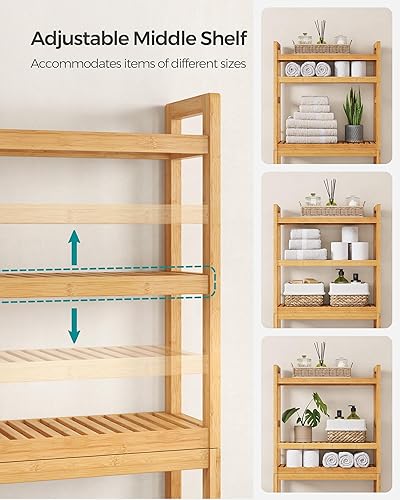 Miniatura 4 de SONGMICS Almacenamiento sobre el inodoro, organizador de baño de 3 niveles con estante ajustable, 10.2 x 24.8 x 66.9 pulgadas, ahorro de espacio,