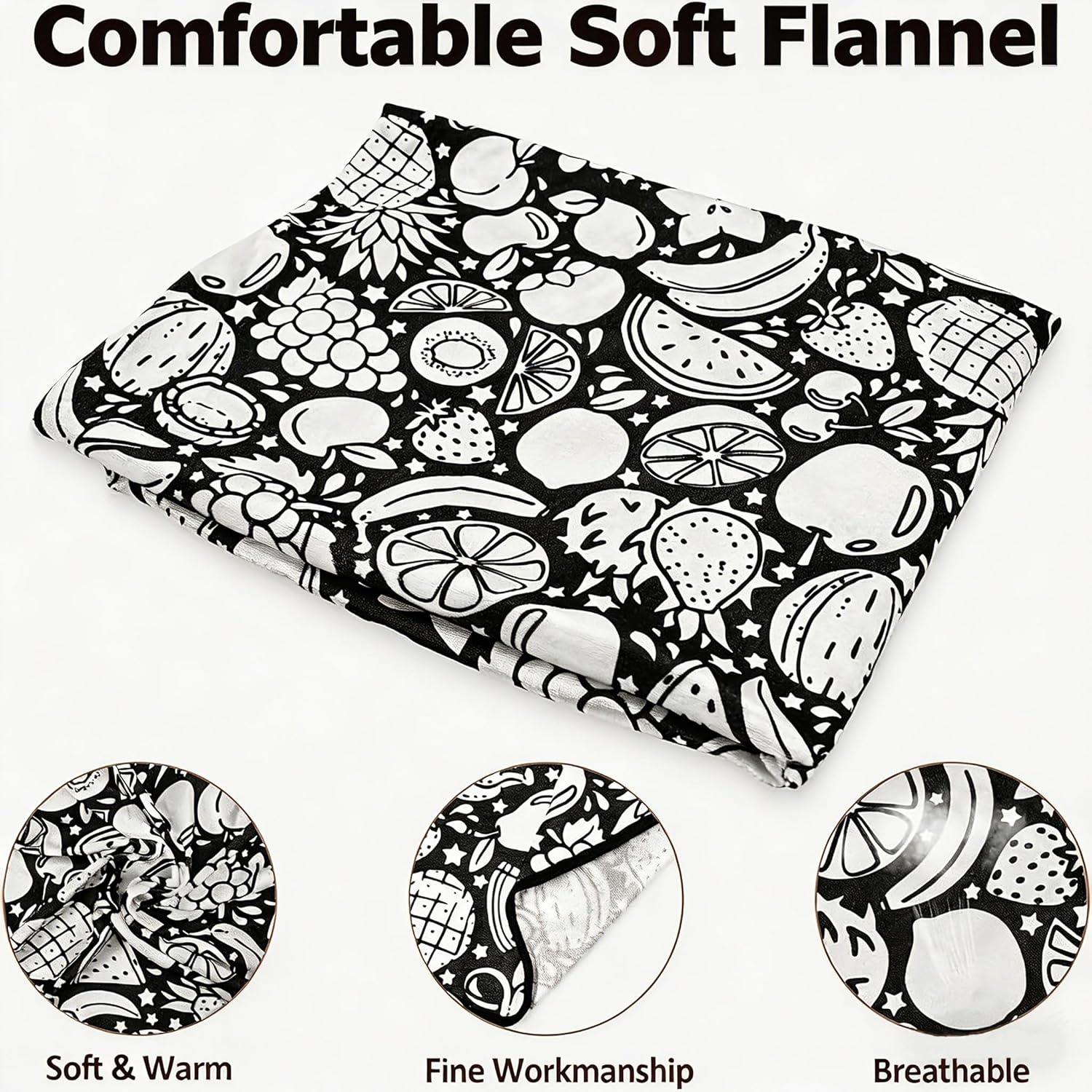 Coloring Blanket for Adults and Kids, DIY Colorable Throw, Soft Flannel,Fairy Tale Patterns, 50 x 63 Inches, Color Your Own Blanket (Fruit Patterns)