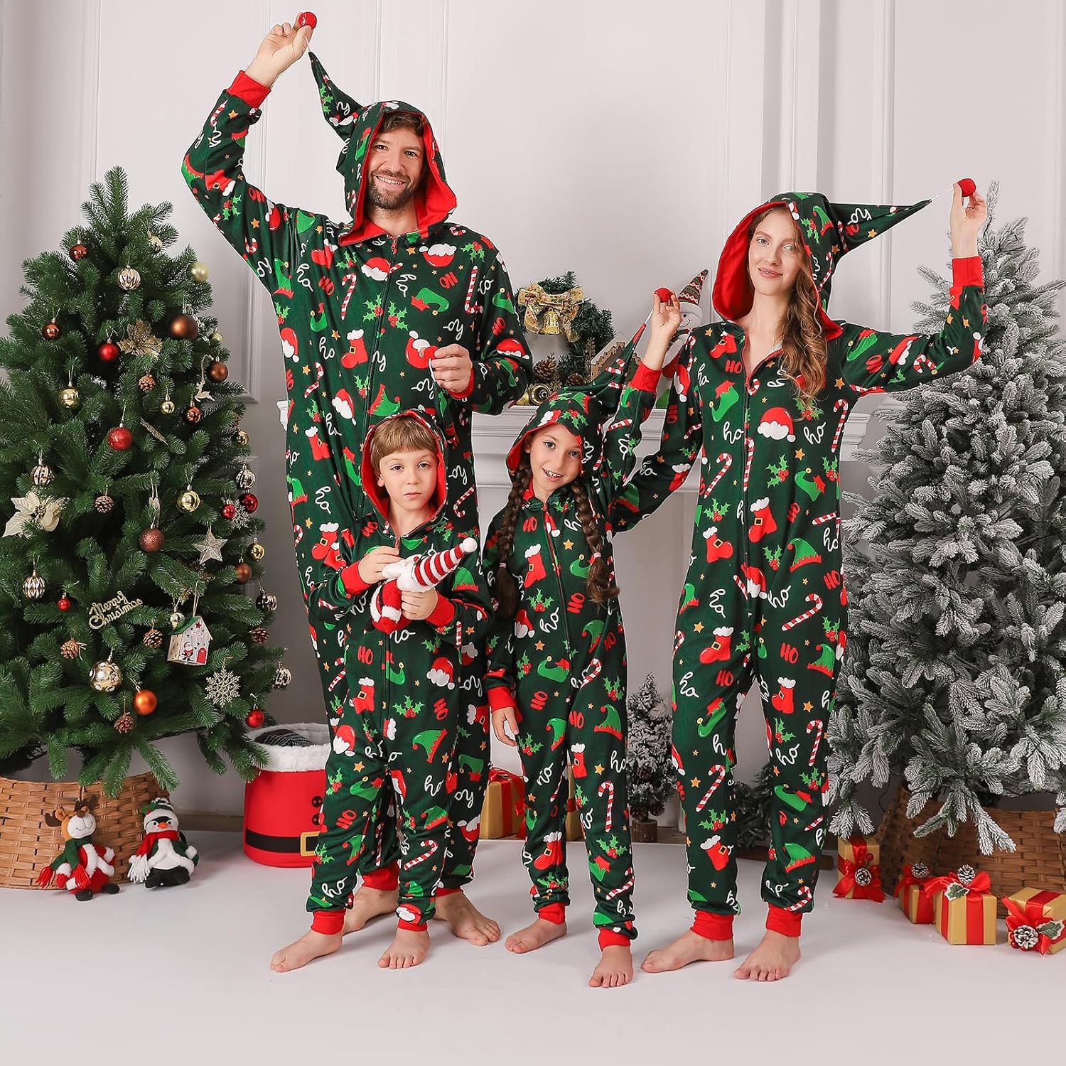 ANGELGGH Family Matching Christmas Onesie Pajamas, Vacation Cute Printed One Piece Pajamas, Xmas Hooded Holiday Sleepwear - Image 3