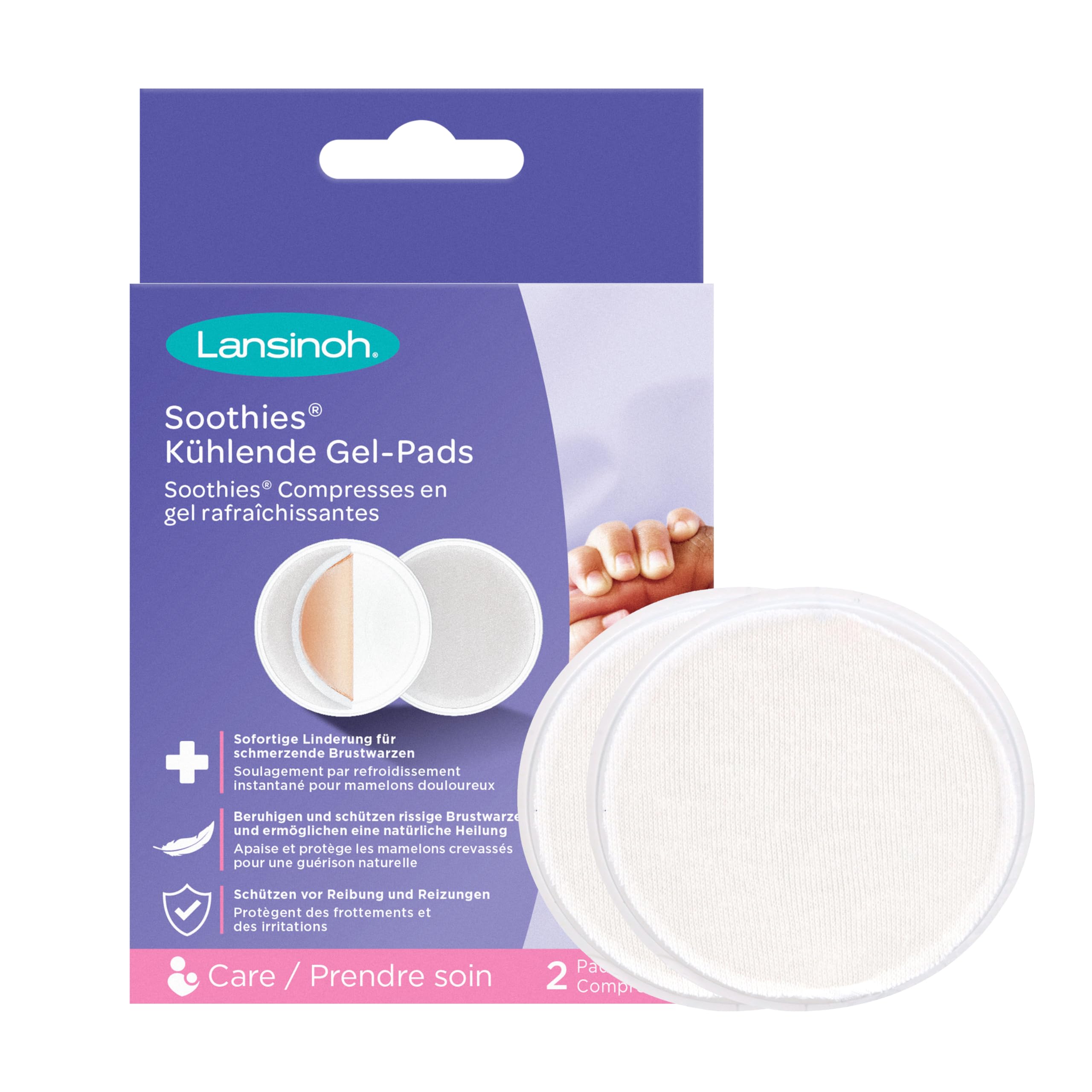 Lansinoh Soothies Kühlende Hydrogel Pads - 2 Stück - beruhigen und schützen schmerzende, rissige & wunde Brustwarzen - fördern natürliche Heilung – bis zu 72 Stunden wiederverwendbar