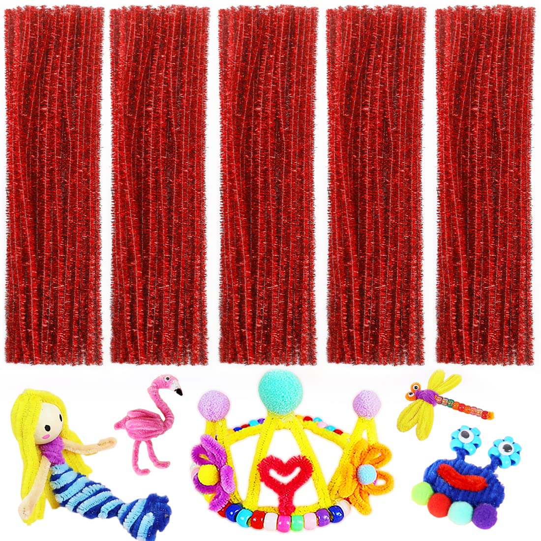 Red Glittery Pipe Cleaners for Crafts and Arts - Craft Supplies, Art Supplies