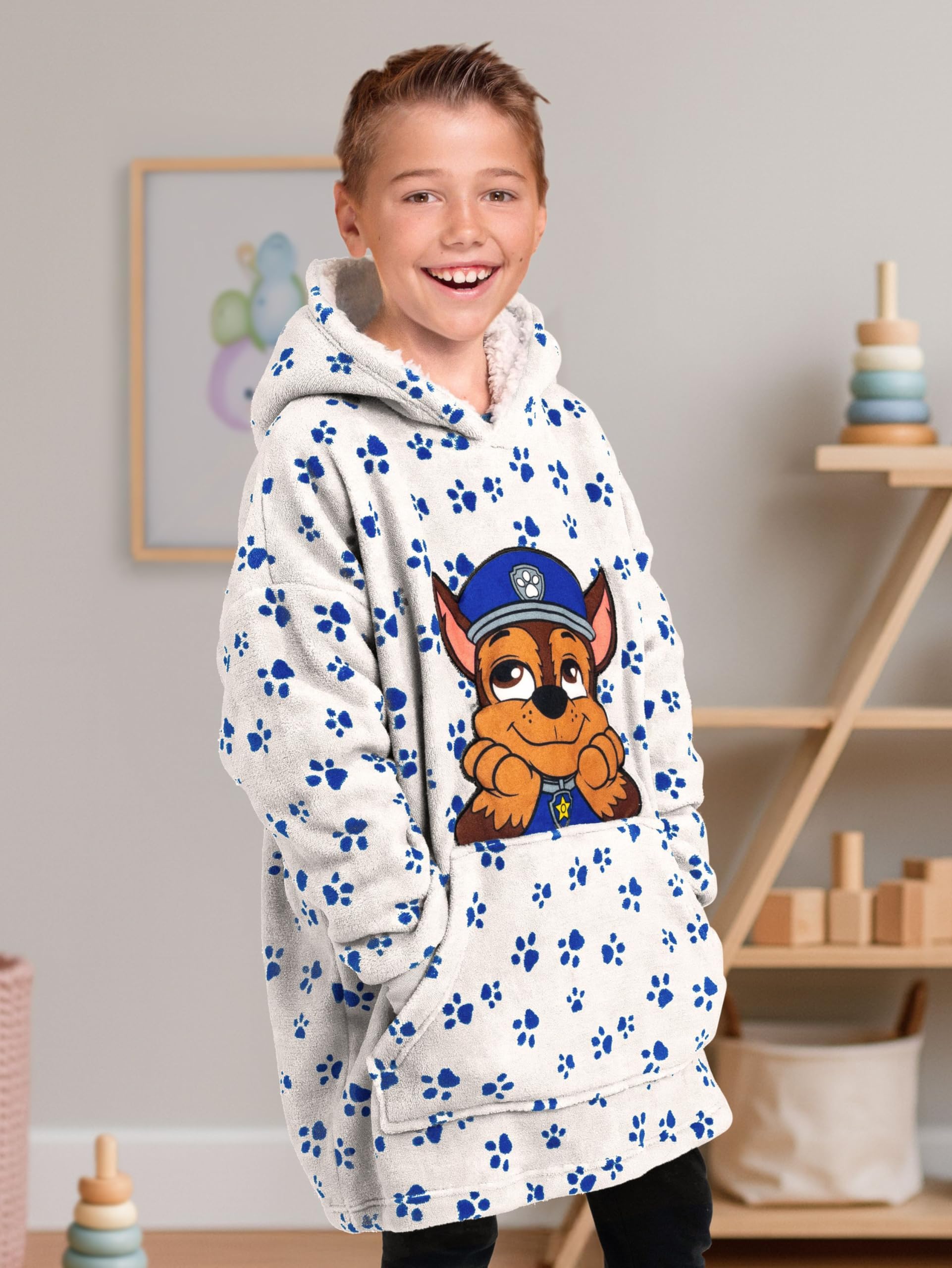 United Labels Psi Patrol Chase Oversize Cozy bluza z kapturem dla chłopców – bardzo duży sweter do przytulania puszysty sweter koc, niebieski, niebieski, Rozmiar uniwersalny