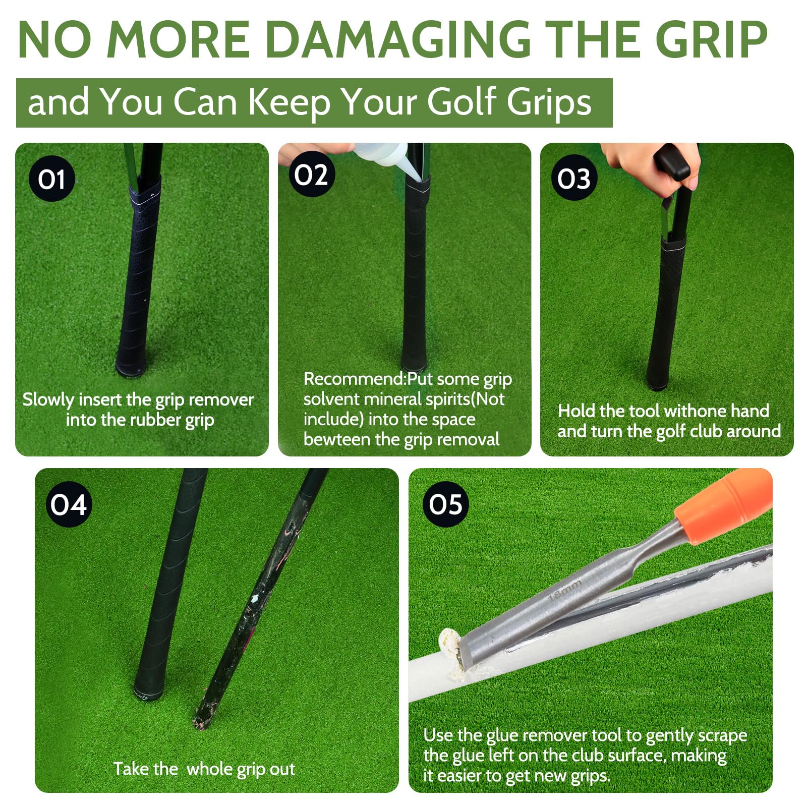 Golfschläger Griffe Wechsel Kit – Golf Grip Removal Tool Set mit Tape Entferner, Profi Golf Zubehör aus Carbonstahl für Griffwechsel, Ideales Golf Geschenk für Herren