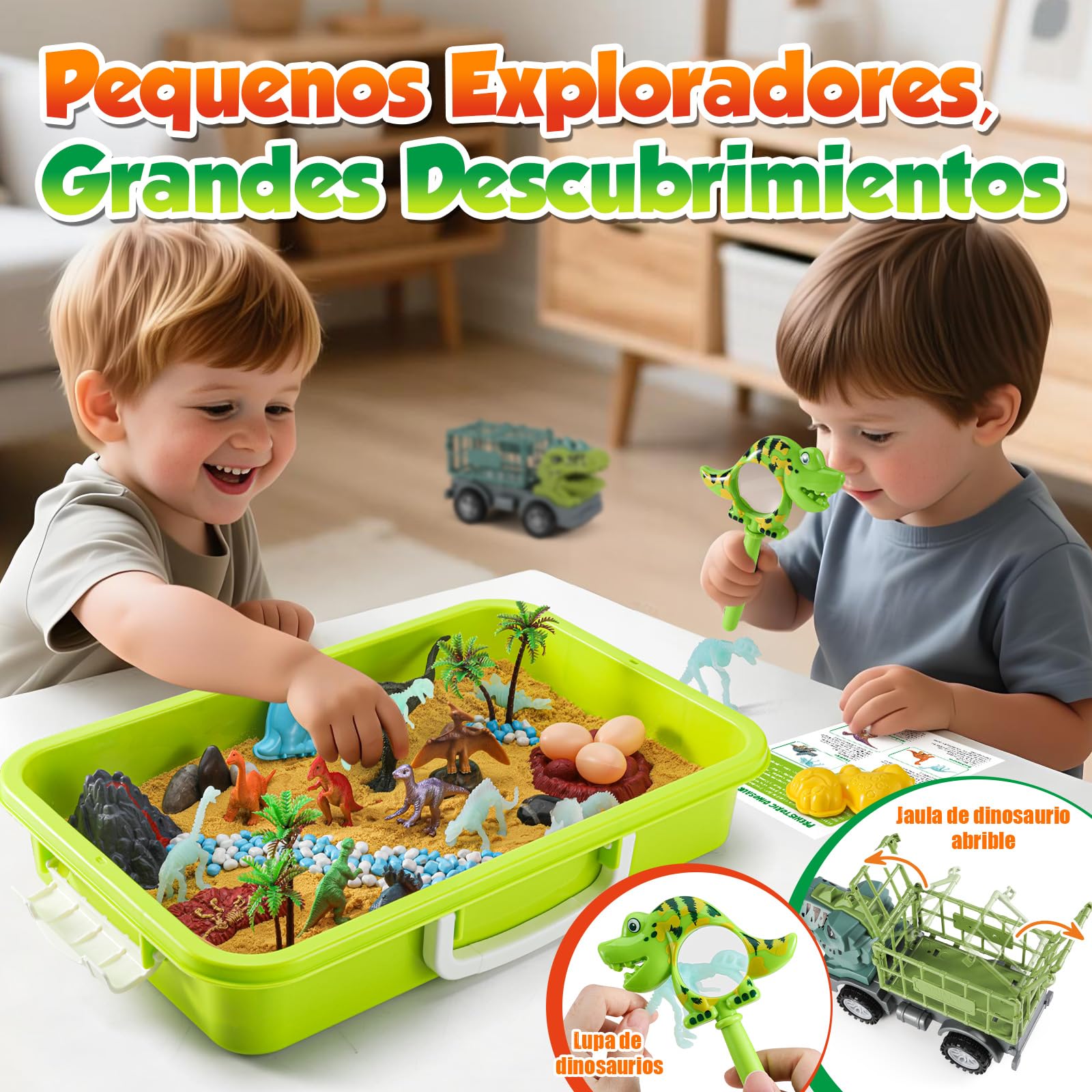 FRUSE Arena Juguete Mágica, Arena Juguete con Sand, Dinosaurios Juguetes, Lupa Dino, Caja de Arenas con Tapa, Arenas para Arenero Infantil, Regalo Juguetes Niño Niñas 3 4 5 6 7 8 Años