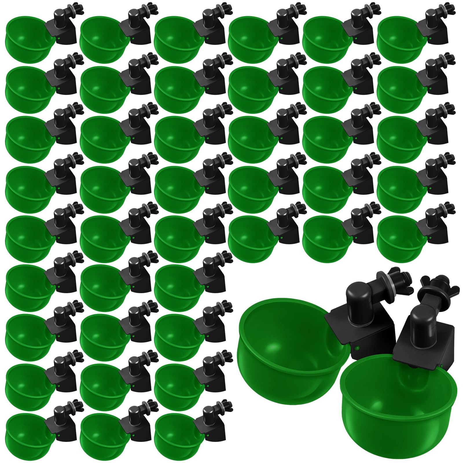 Tanlade 50 Packs Chicken Waterer Chicken Feeder, Automatic Waterer Kit for Poultry Duck Goose Turkey Bunny (Green)