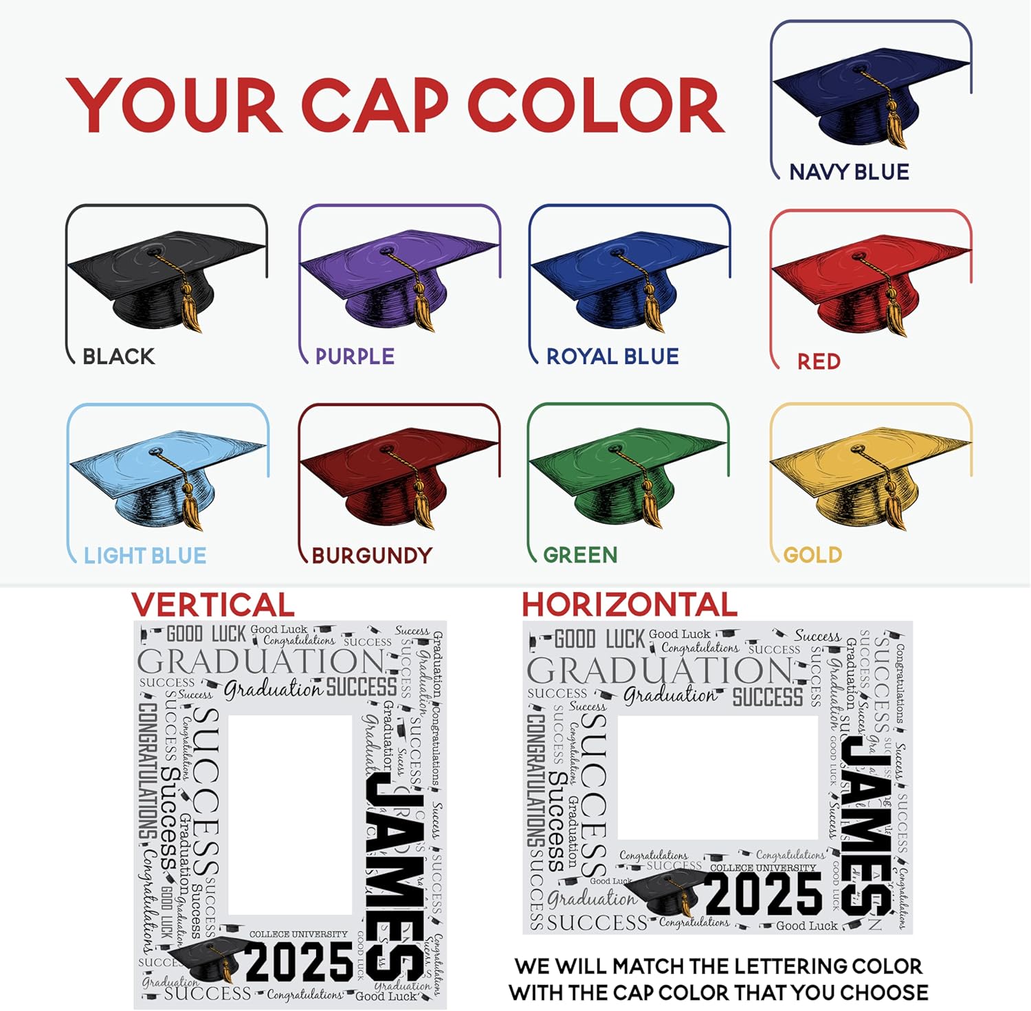 Lara Laser Works Graduation Picture Frame for Him Her, Personalized Graduation Gifts — Custom Printed w/Name & Year, High School College Class of 2026, Green Frame