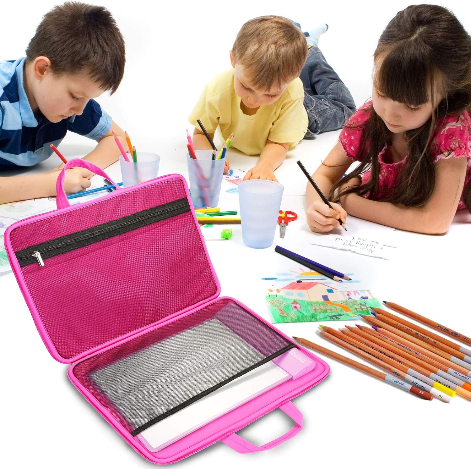 Protective Case for A4 Tracing LED Light Pad, Carrying Bag Travel Storage Case Pouch Cover with Pockets, for Laptop, Notebook, Most Tracing Light Table Pink