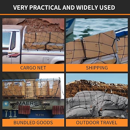 Miniatura 7 de Red de carga para caja de camión, 3.6 x 3.6 pies, se estira a 10.8 x 10.8 pies, red de carga duradera para camioneta, remolque, barco, RV SUV, red