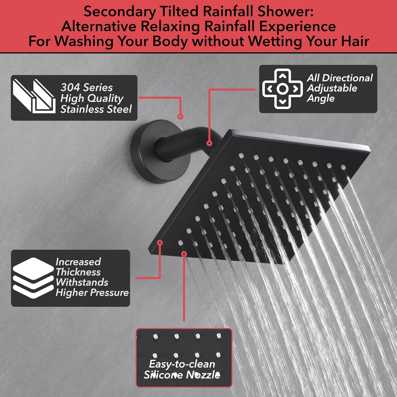 VANFOXLE Shower Faucet Set Matte Black Four Modes Shower System,Shower Faucet with 2 in 1 Handheld,Ceiling Mount 16 Inch LED Shower Head(Rain and Waterfall)+6 Inch Shower Head