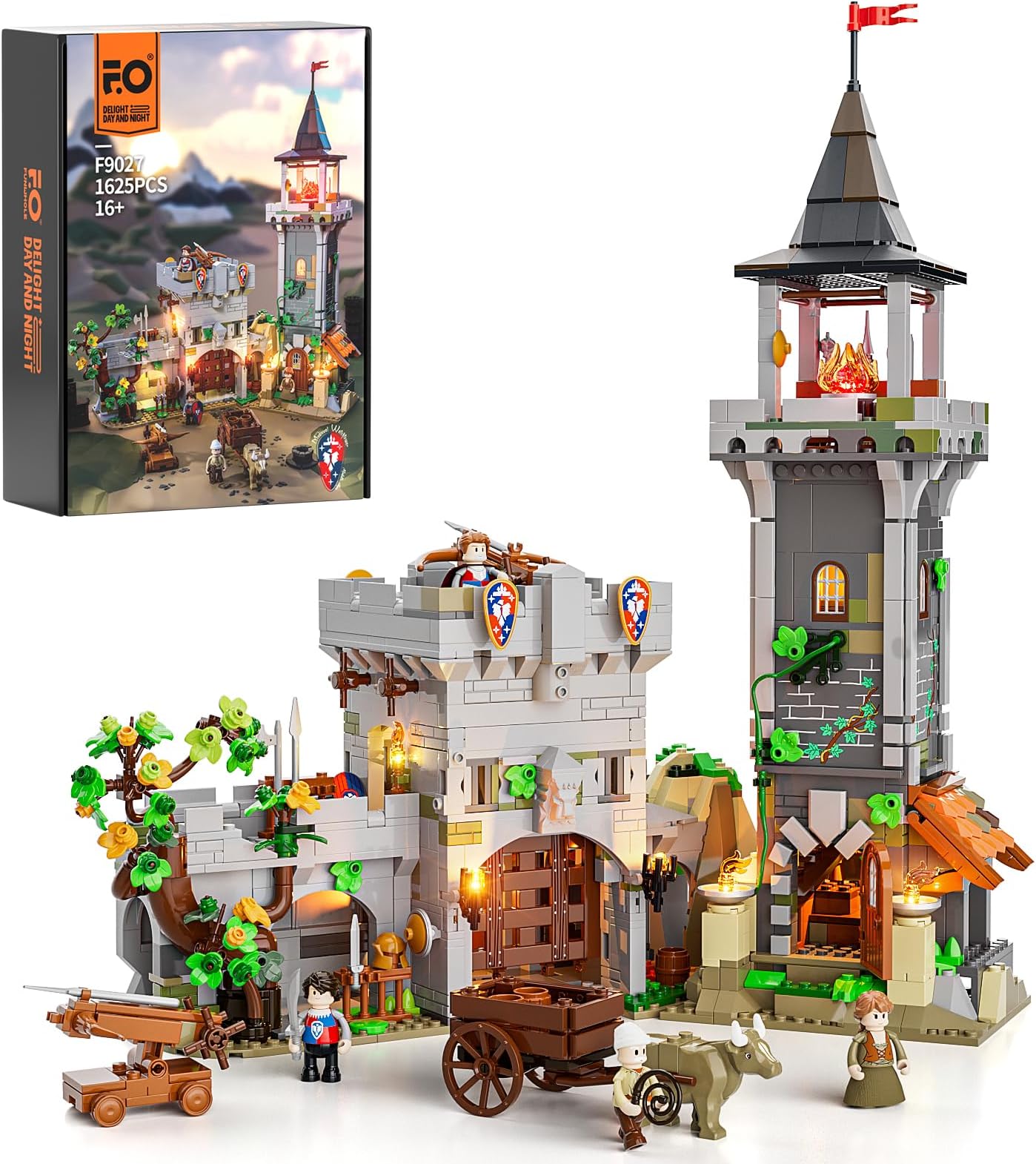 Medieval Watchtower Building Blocks Set - 1625 Pieces Lighting Clamping Blocks Medieval City Gate Building Toy Set for Adults and Teenagers