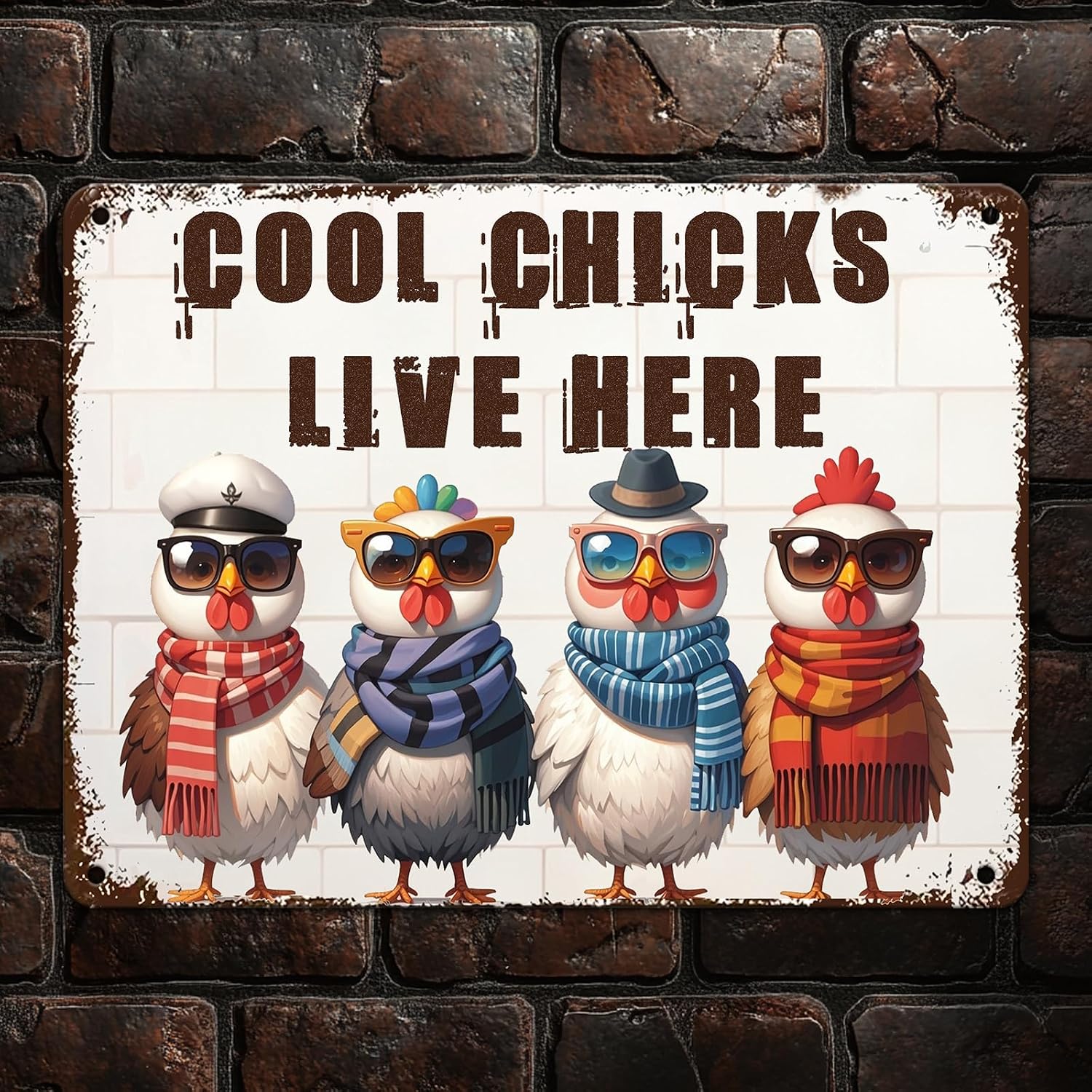 Funny Cool Chicks Live Here Tin Sign Plaque Metal Poster 12x8 Inch Home Kitchen Garden Restaurant Farm Wall Decor image 4