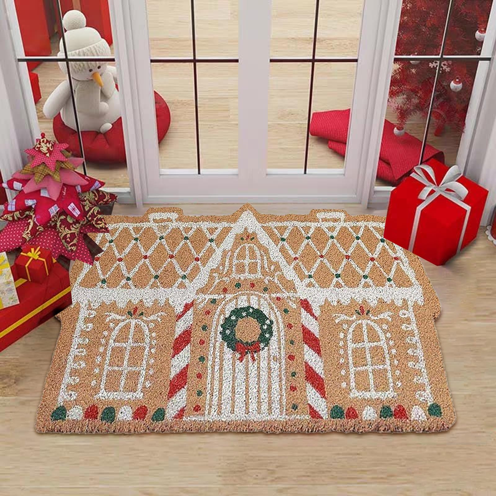 HIQE-FL Felpudo Navidad,Felpudo de Navidad para el Interior y el Exterior,Felpudo para Casa De Pan De Jengibre Aire Libre Y Decoración De Porche,Decoración de Navidad,para Interior Al Aire Libre