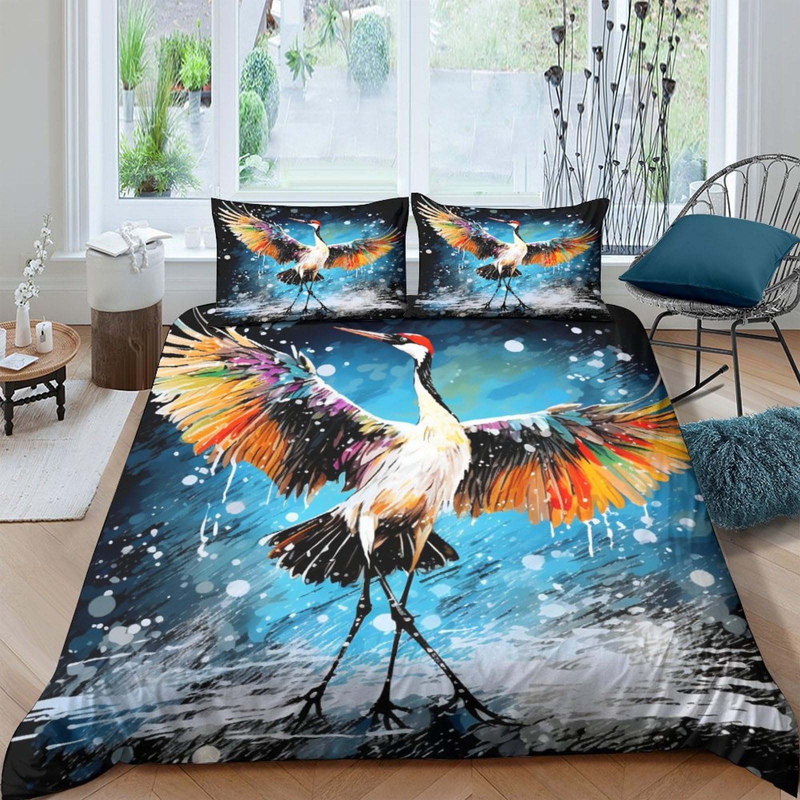 Parure de couette respirante Red-Le Corbeauned La Grue en microfibre douce