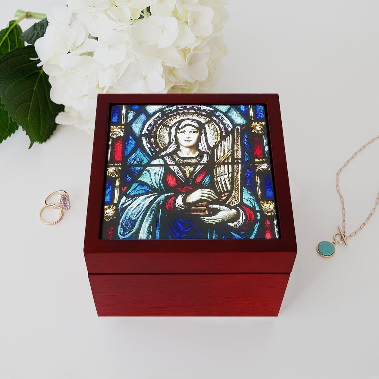 CafePress St Cecilia Memory Keepsake Jewelry Box, 5"x5"x3.75"
