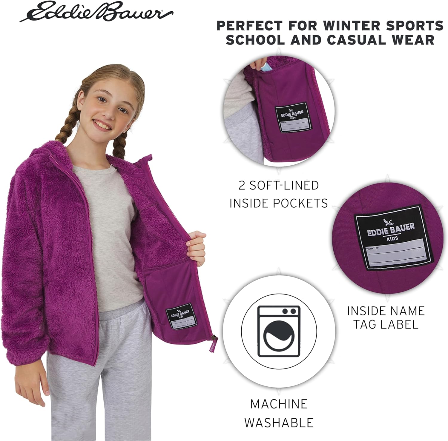 Eddie Bauer Girls' Quest Plush High Pile Faux Sherpa Hooded Jacket - Image 7