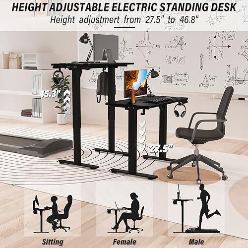 Miniatura 7 de Kingant Escritorio de pie con altura ajustable pequeño, escritorios eléctricos para sentarse o trabajar de pie [88.9 x 50.8 cm] - Escritorios Negro