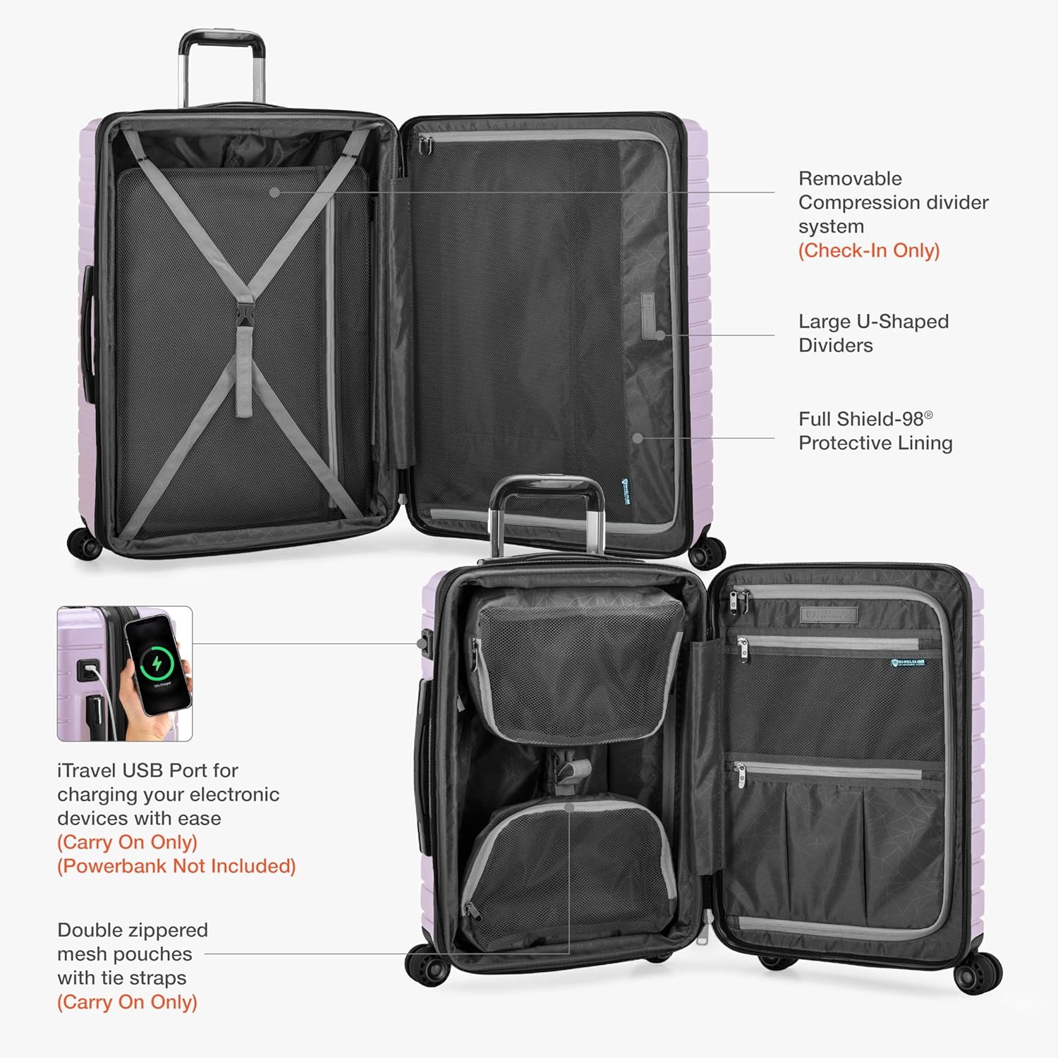 Traveler's Choice Archer Polycarbonate Expandable Luggage with Spinner Wheels, Light Purple, Checked 26-Inch - Image 8