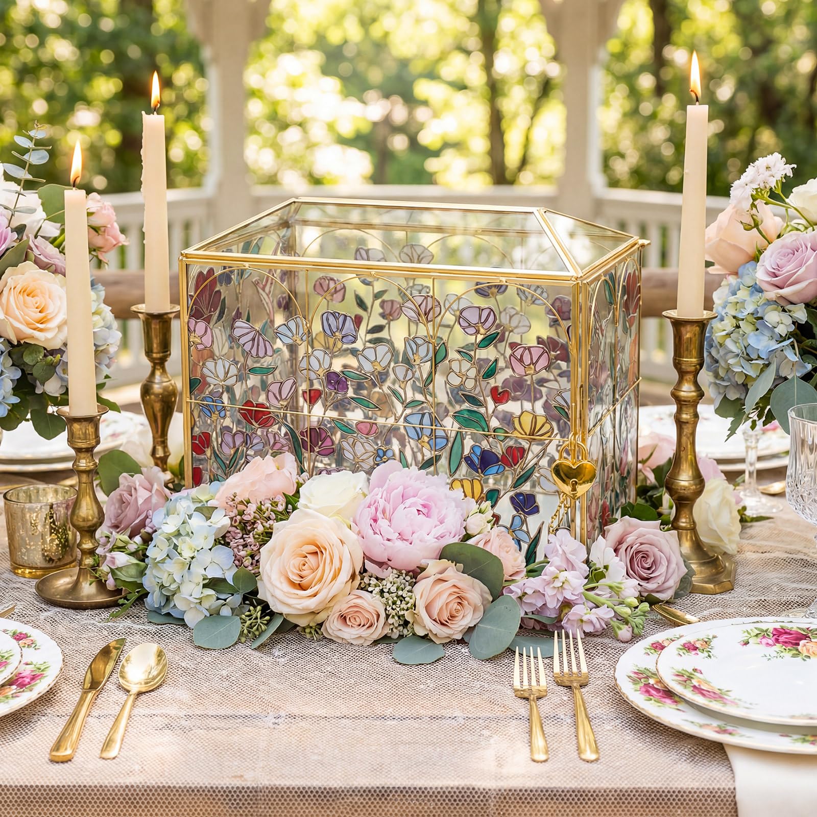 Amazon.com: Patelai Floral Stained Glass Wedding Glass Card Box