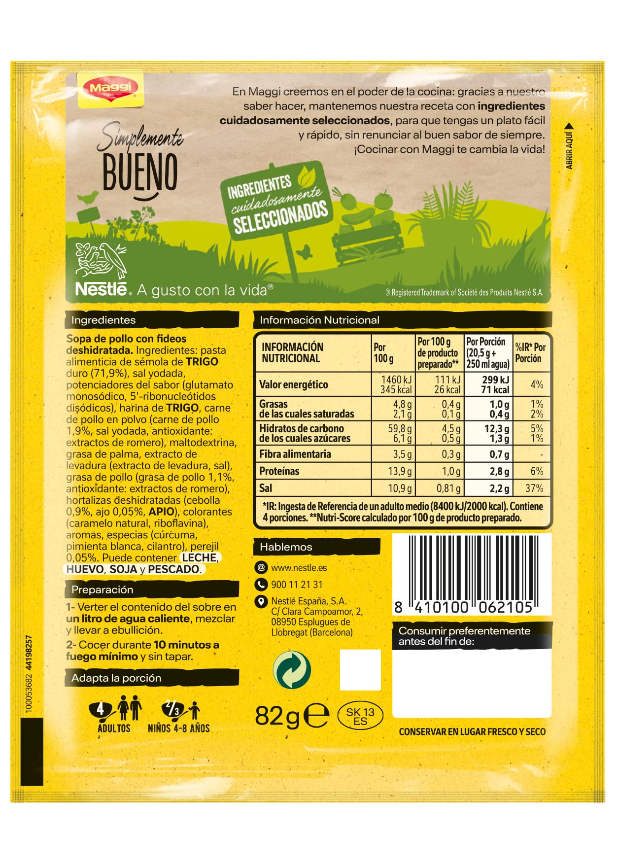 MAGGI Sopa de Pollo con Fideos Finos - Sopa Deshidratada - Pack de 18 x 82g (4 raciones por sobre) - 2