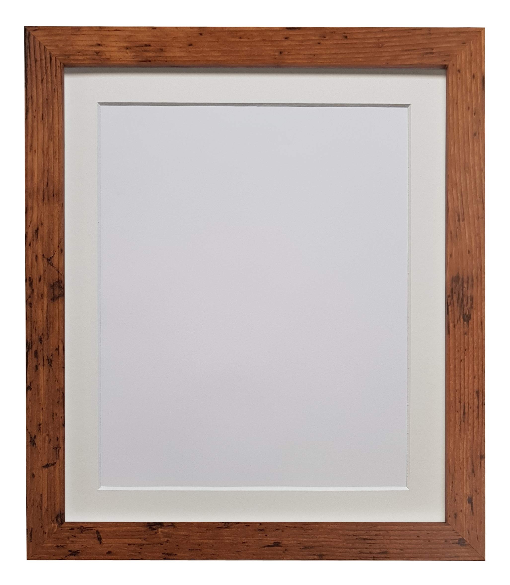 FRAMES BY POST 25mm wide H7 Rustic Oak Picture Photo Frame with Ivory Mount 30"x20" for Pic Size A2 (Plastic Glass)