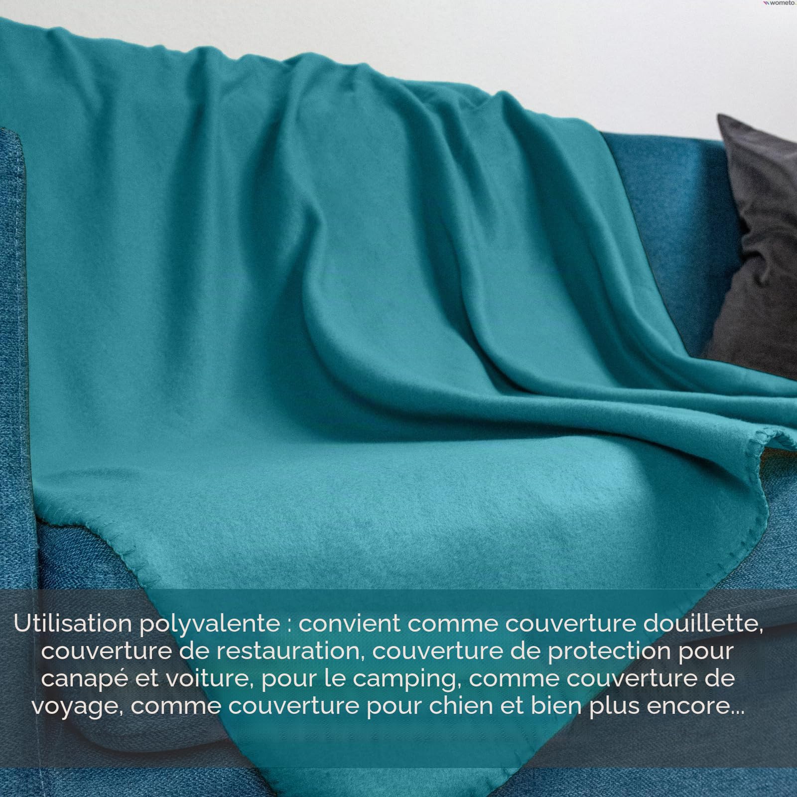 wometo Lot de 10 couvertures polaires oekoTex 130 x 160 cm, env. 400 g, avec anti-boulochage et bord surjeté, turquoise