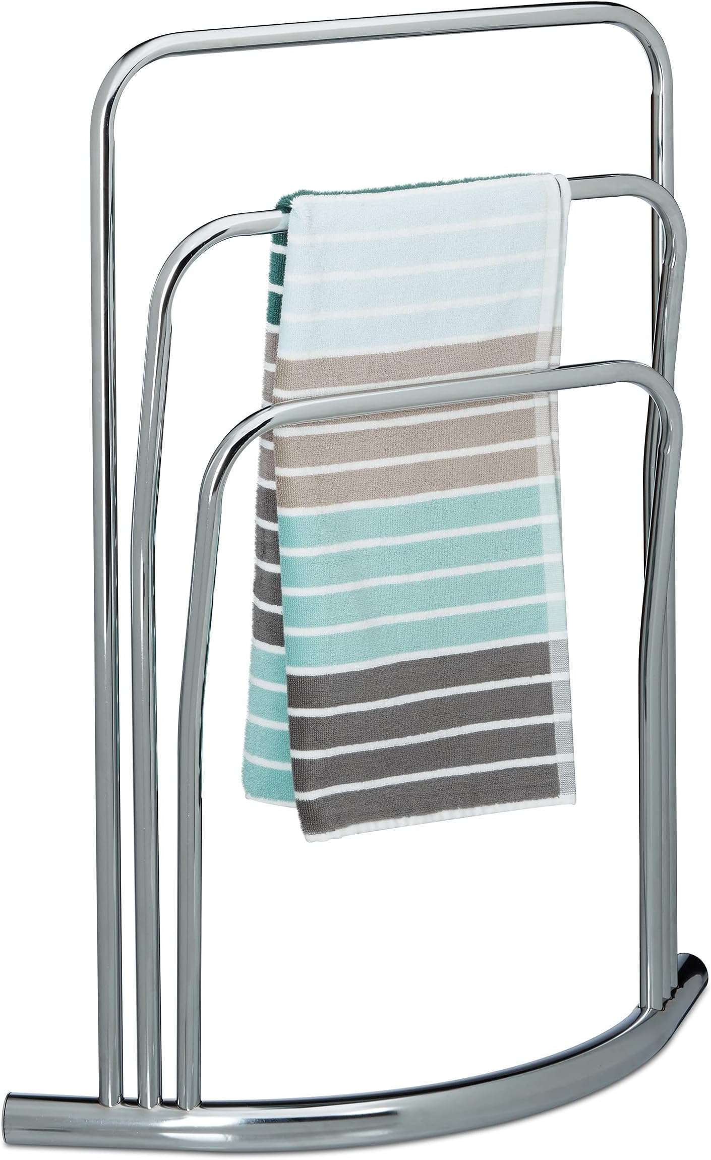 Portasciugamani Da Bagno A Piantana Cromato - 3 Bracci Girevoli 360&deg;, Design Moderno 29x90 Cm