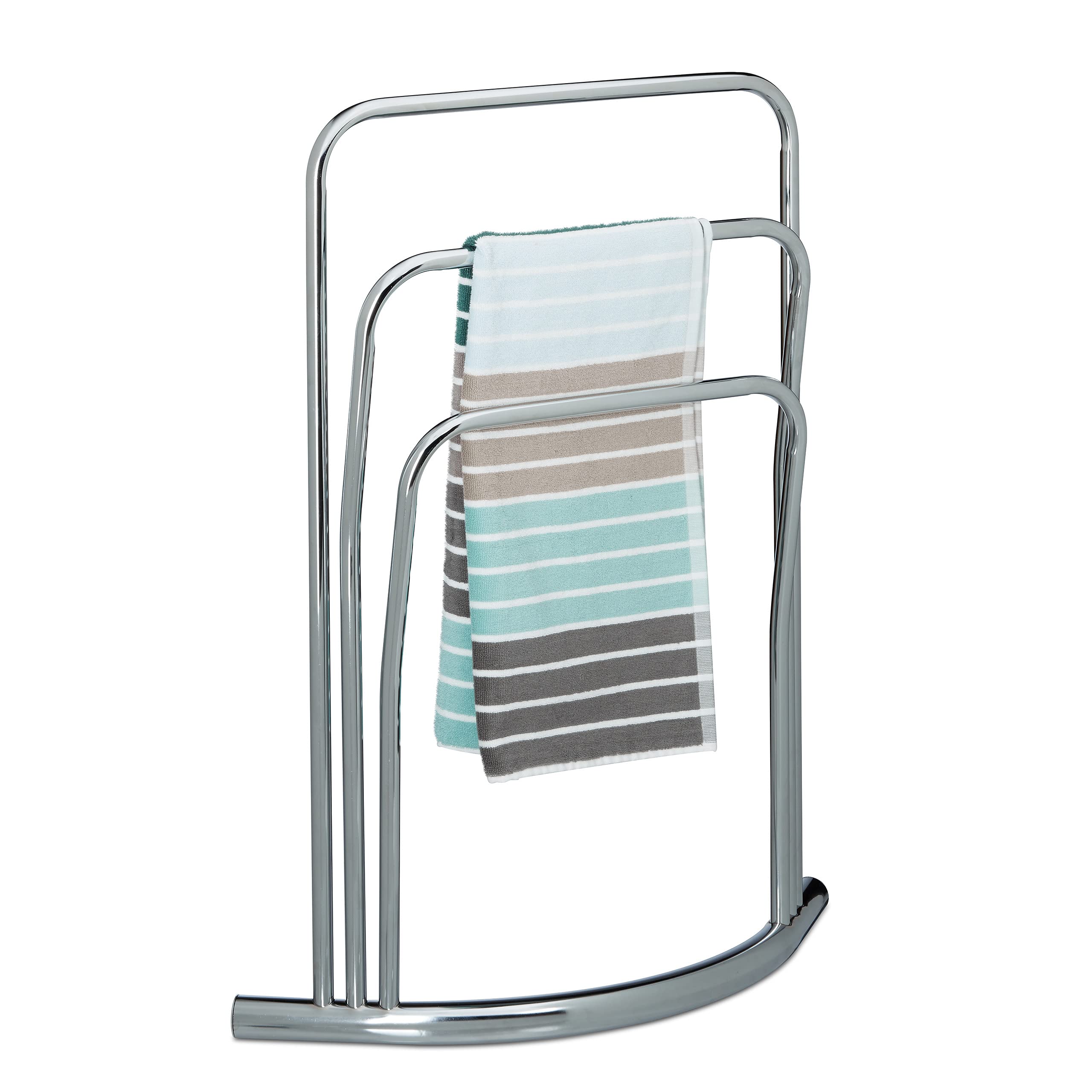 Relaxdays Porte-serviettes CURVY, 3 barres, en métal (acier), HLP : env. 85 x 66 x 20 cm, pour la salle de bain, argenté