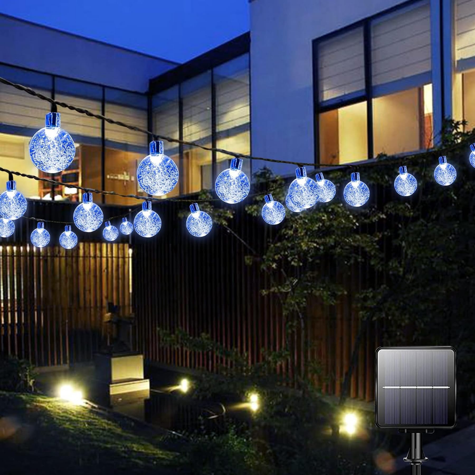 Bollengold 100 LED Solar String Lights Outdoor,39ft Solar Powered Garden Lights with 8 Modes, IP65 Waterproof Crystal Ball Lights for Bedroom, Fence, Gift,Patio, Party, Festive (Blue)