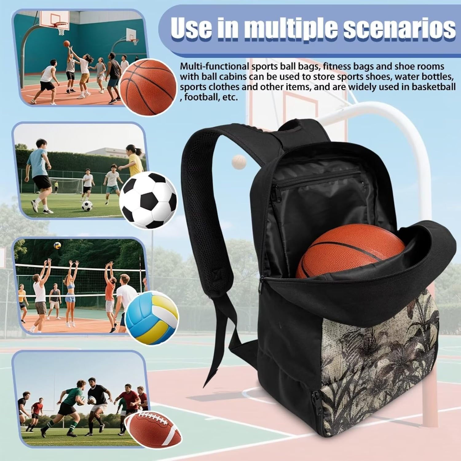 Basketball Backpack With Separate Ball Compartment And Shoes Fit Basketball Volleyball Football