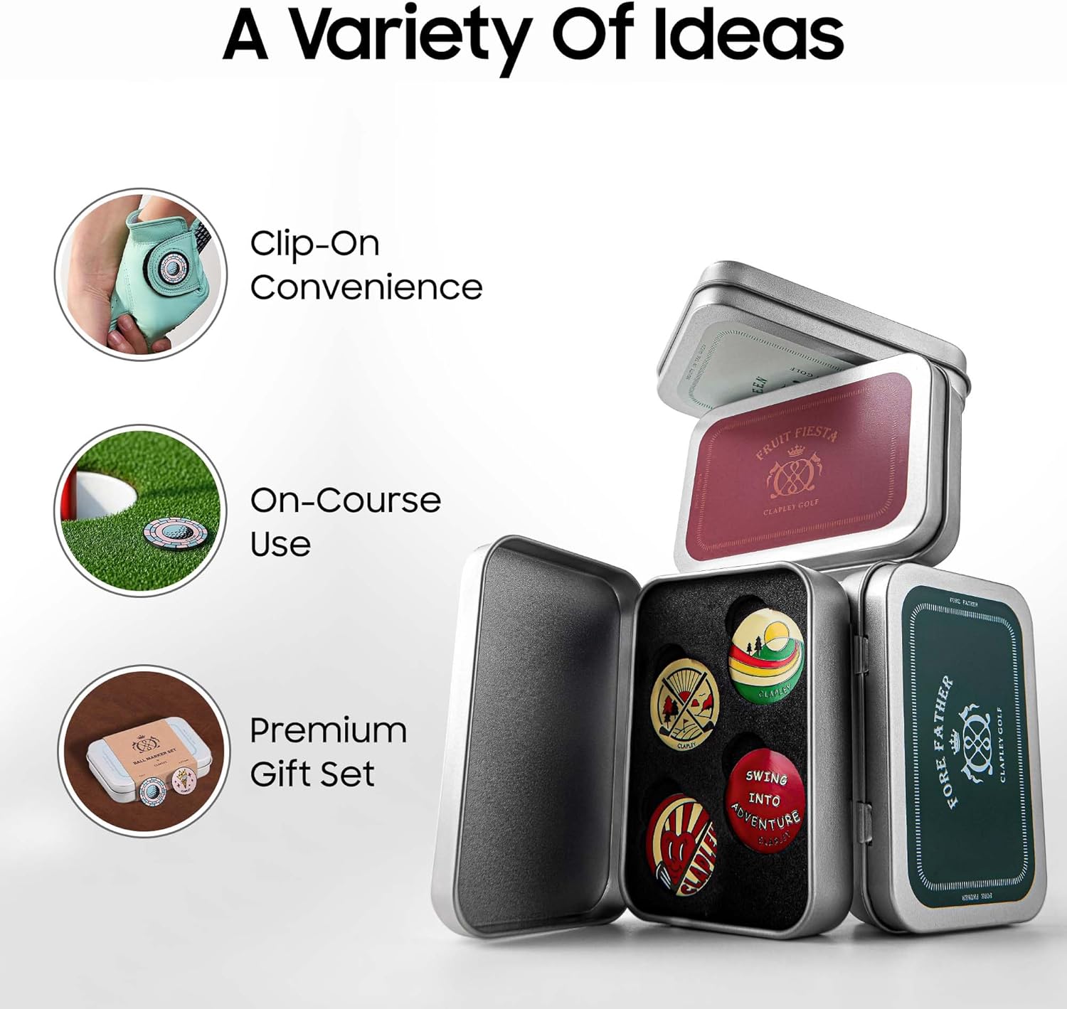 Clapley Ball Markers, Premium Gift Box Set for Golfer, 4pcs Stainless Steel & Oven-Cured Enamel, Eye-catching & Easy to spot, Pair with Magnetic Glove & Clip