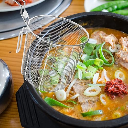 Miniatura 5 de SHERCHPRY Colador de pasta redondo profundo para freidora de 4.7in, cesta de pasta de acero inoxidable de malla, colador de fideos de araña, cesta