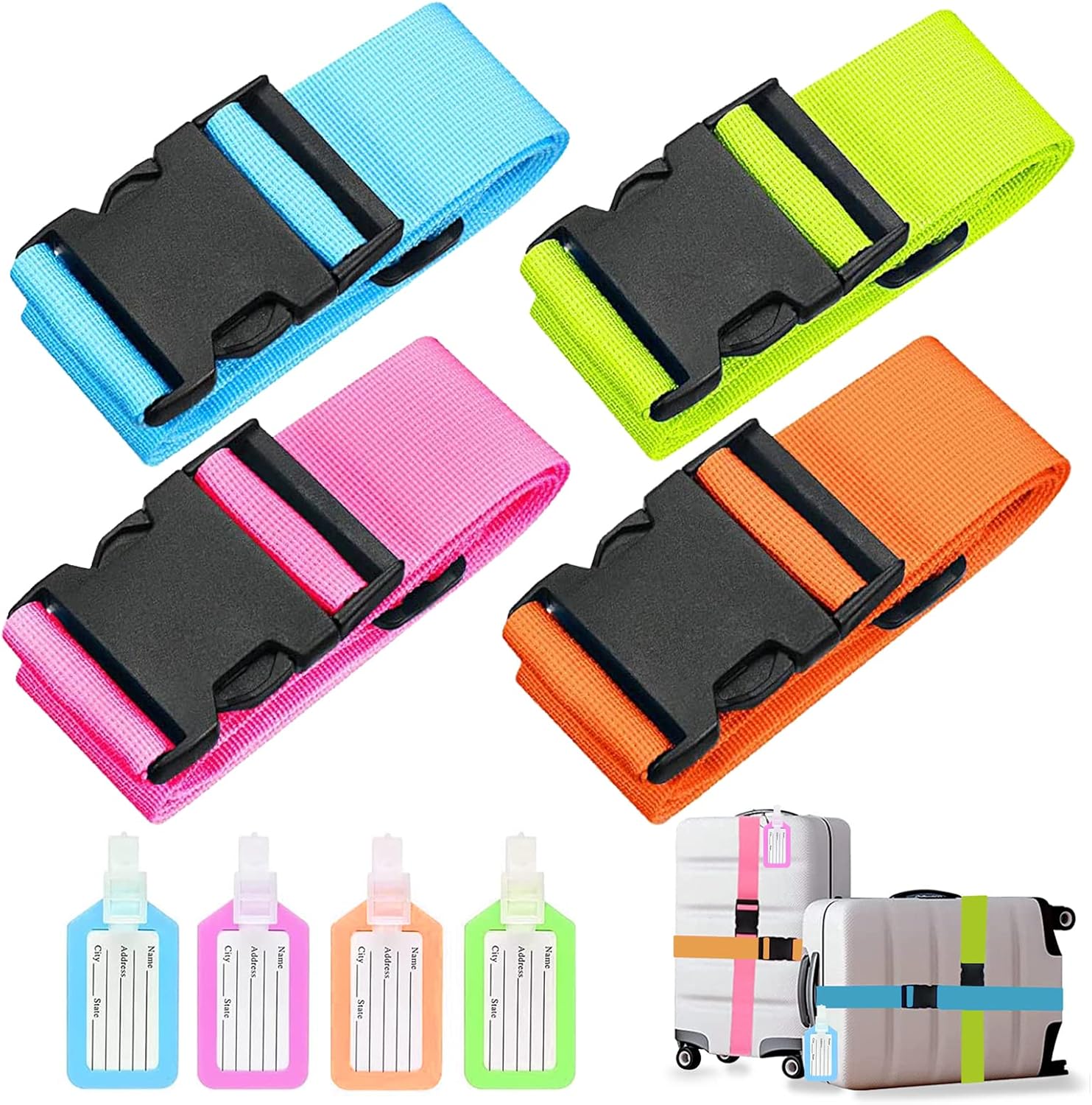 Frepea Koffergurte Set - 4 Praktische Gepäckbänder Mit Silikon-Anhängern Für Auffällige Markierung