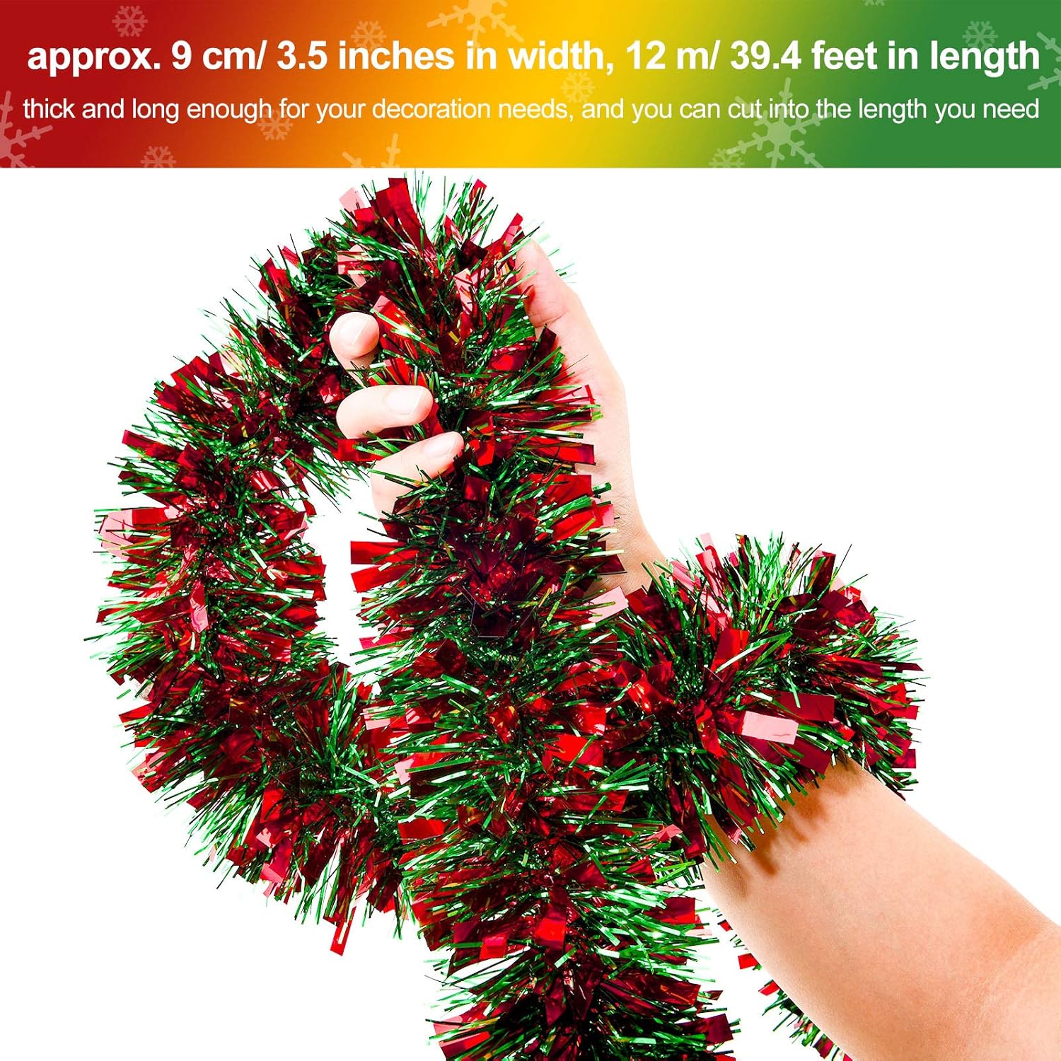 EBOOT 39.4 Feet Shiny Tinsel Garland - Metallic Christmas Tree Hanging Decorations for Indoor and Outdoor Parties (Red and Green) - Image 5