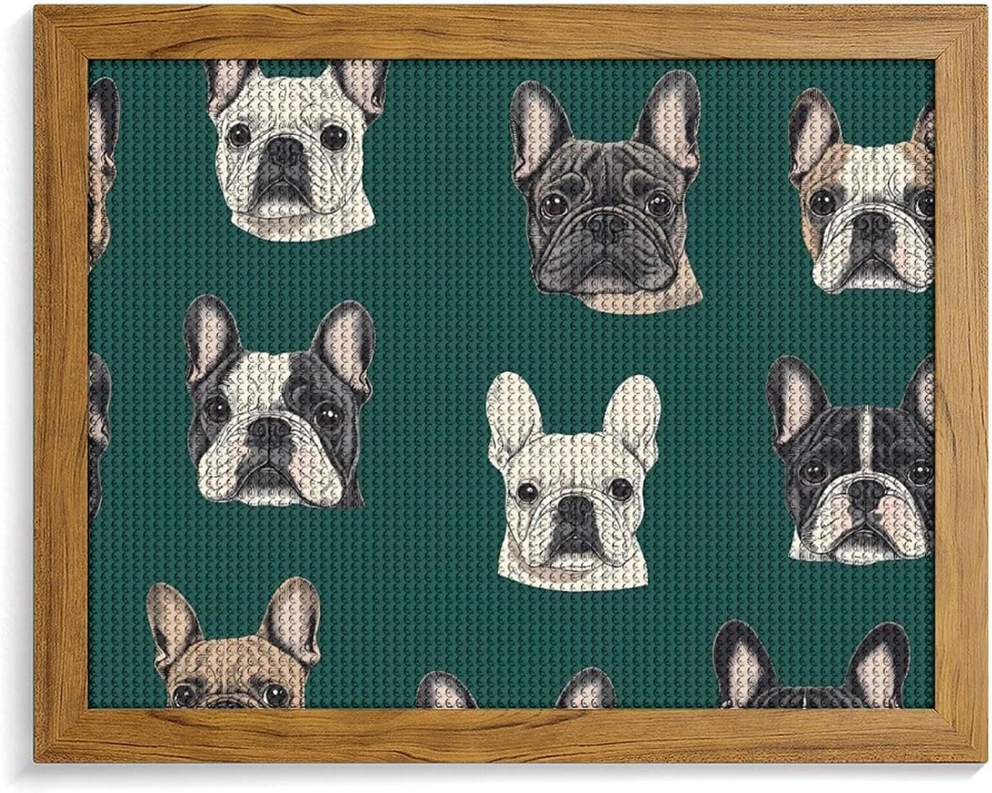 French Bull Dogs Printed Diamond 5D Painting Kit 16x20in DIY Full Drill Craft with Tools for Home Wall Decor Gift Yellow Wood 50 * 40cm