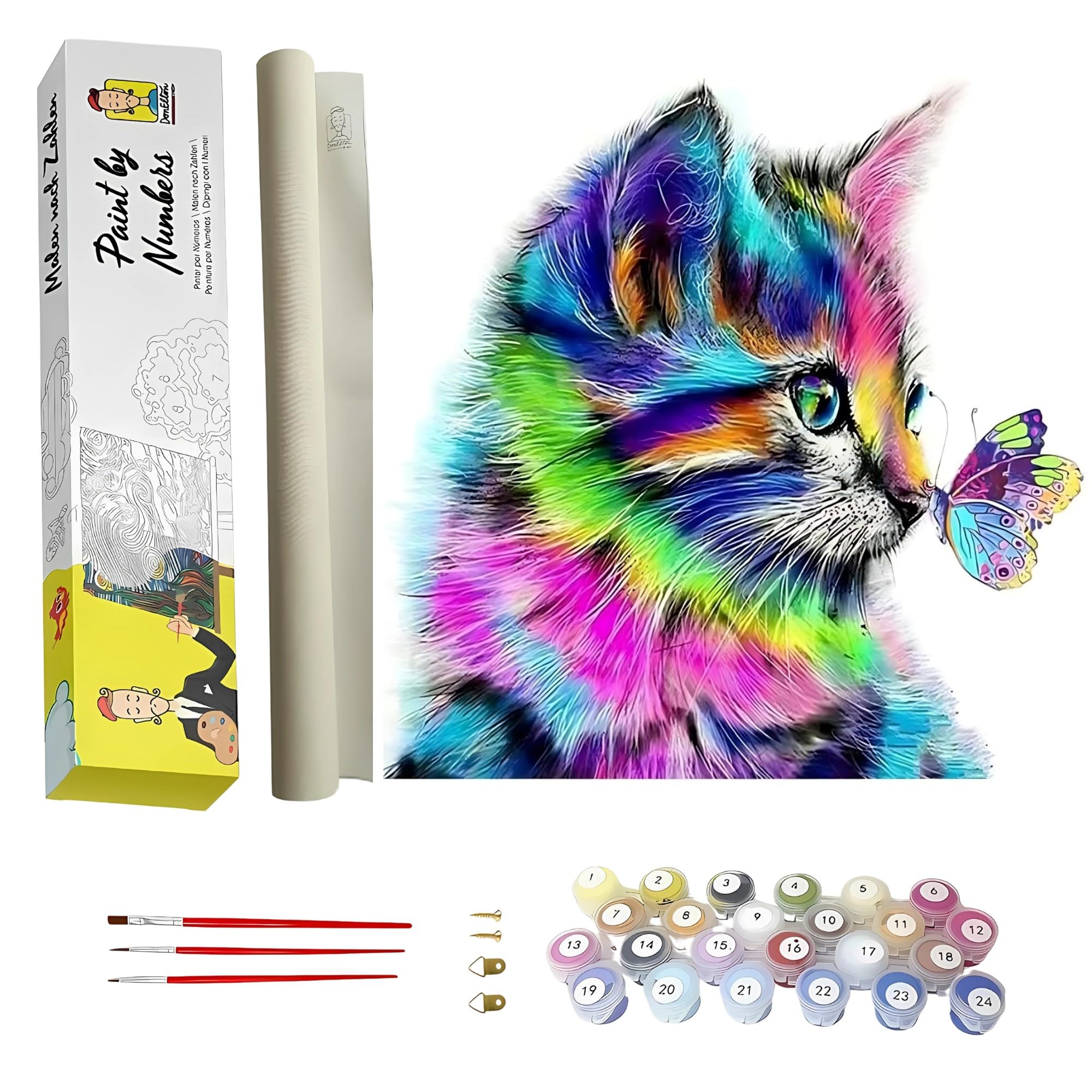 DonElton Pintar por Numeros Adultos Gato – DIY Paint by Numbers Kit Cuadro Completo Manualidades con Pinceles y Colores Brillantes Lienzos para Pintar con Dibujo – Pigmento Acrílico 40x50cm Sin Marco