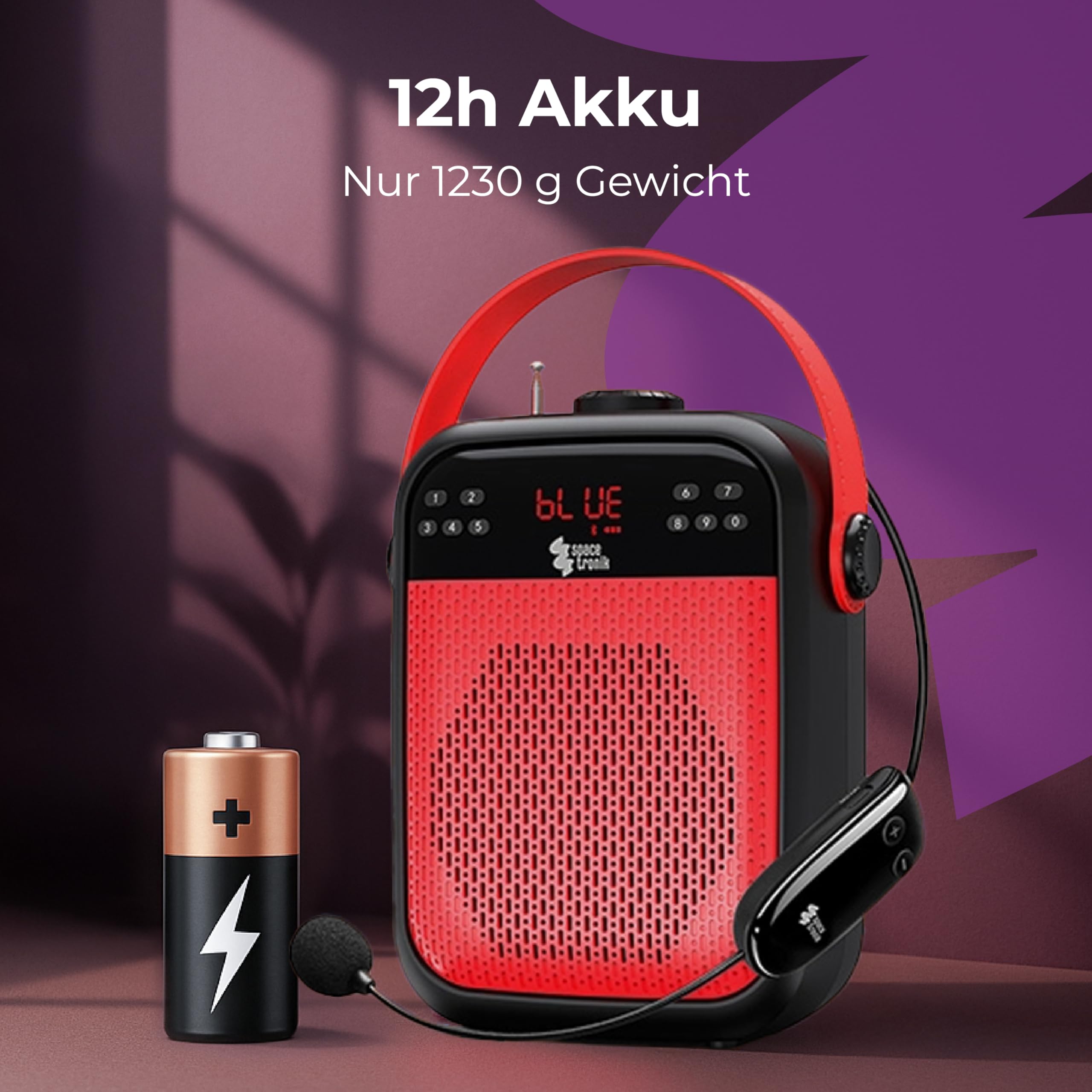 Spacetronik Sprachverstärker Tragbar mit Mikrofon 25W, Stimmverstärker mit Bluetooth 5.0 Lautsprecher, Aufnahmefunktion, TWS, FM-Radio, SD/USB/AUX, LCD-Display & 12h Akku
