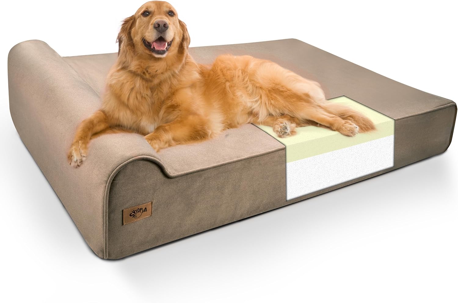 Sytopia XXL 35D Memory Foam Dog Bed for Extra Large Dogs – 7″ Thick Orthopedic Pet Couch for Seniors and Big Breeds up to 150 Pounds, with Waterproof Liner & Washable Cover, 50″x 34″x 7″, Brown