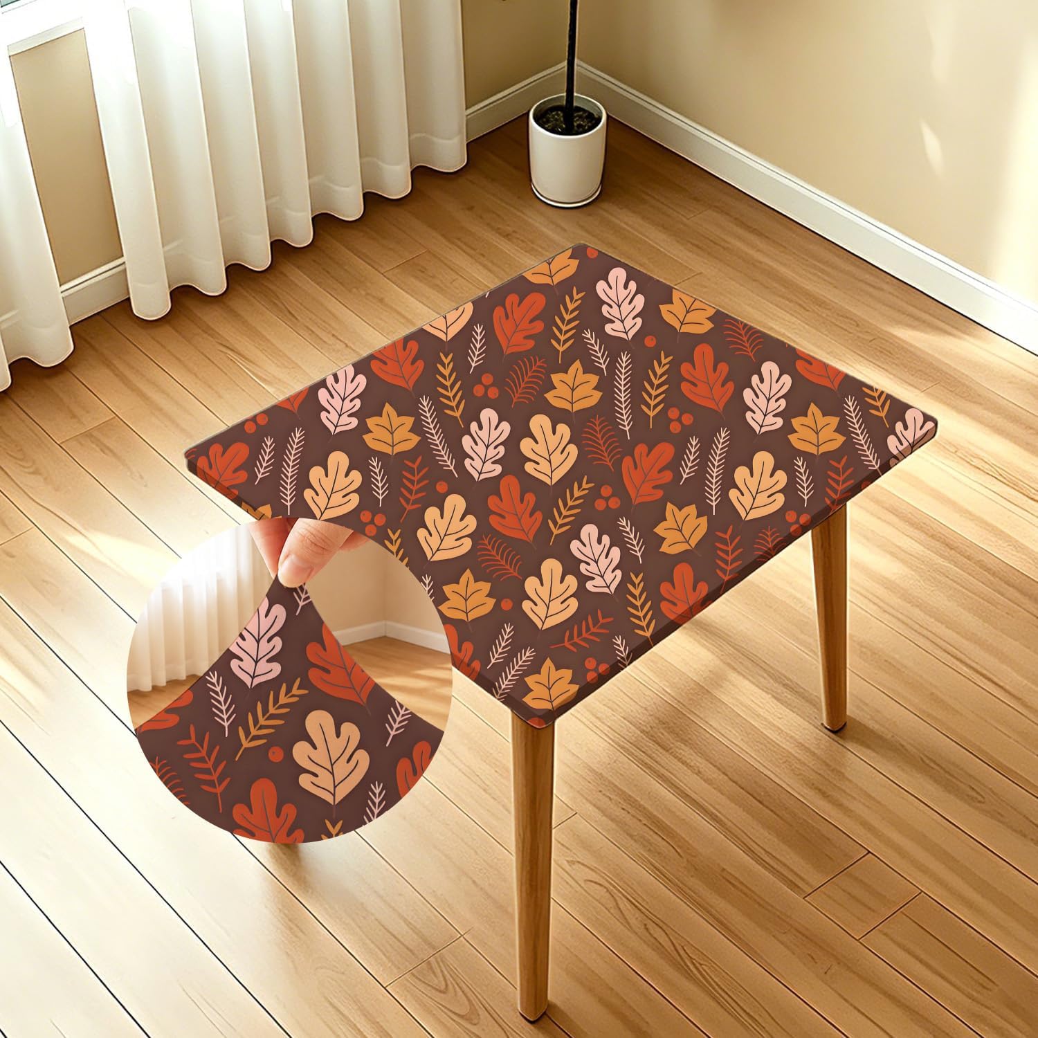 Fall Square Fitted Table Cover 38x38 Inch Washable Stretchy Table Cloth