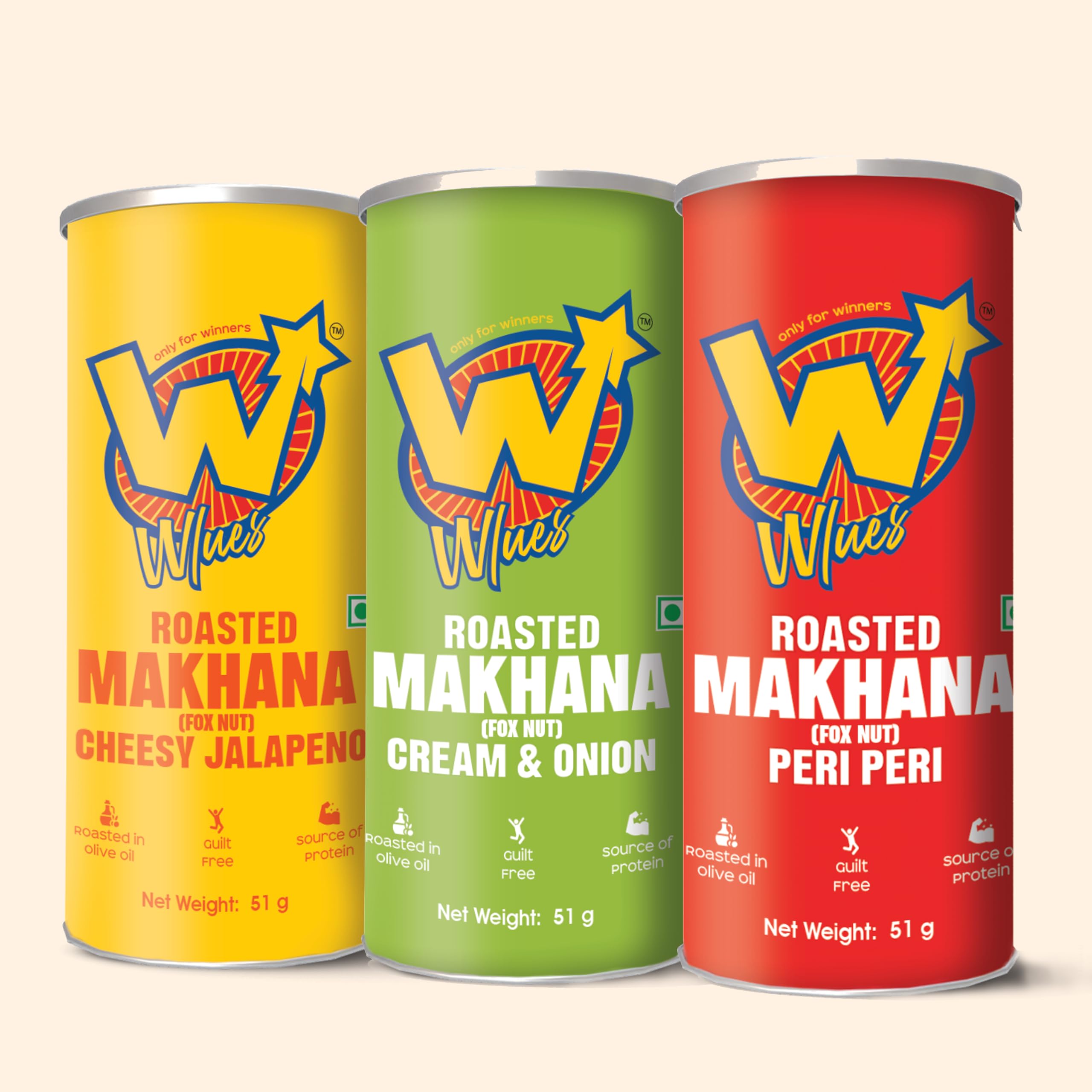 Wlues Flavoured Makhana Trial Pack | Assorted Roasted Fox Nuts | Cheesy Jalapeno, Peri Peri, Cream & Onion | (Pack of 3-51 - Gram)-image-12