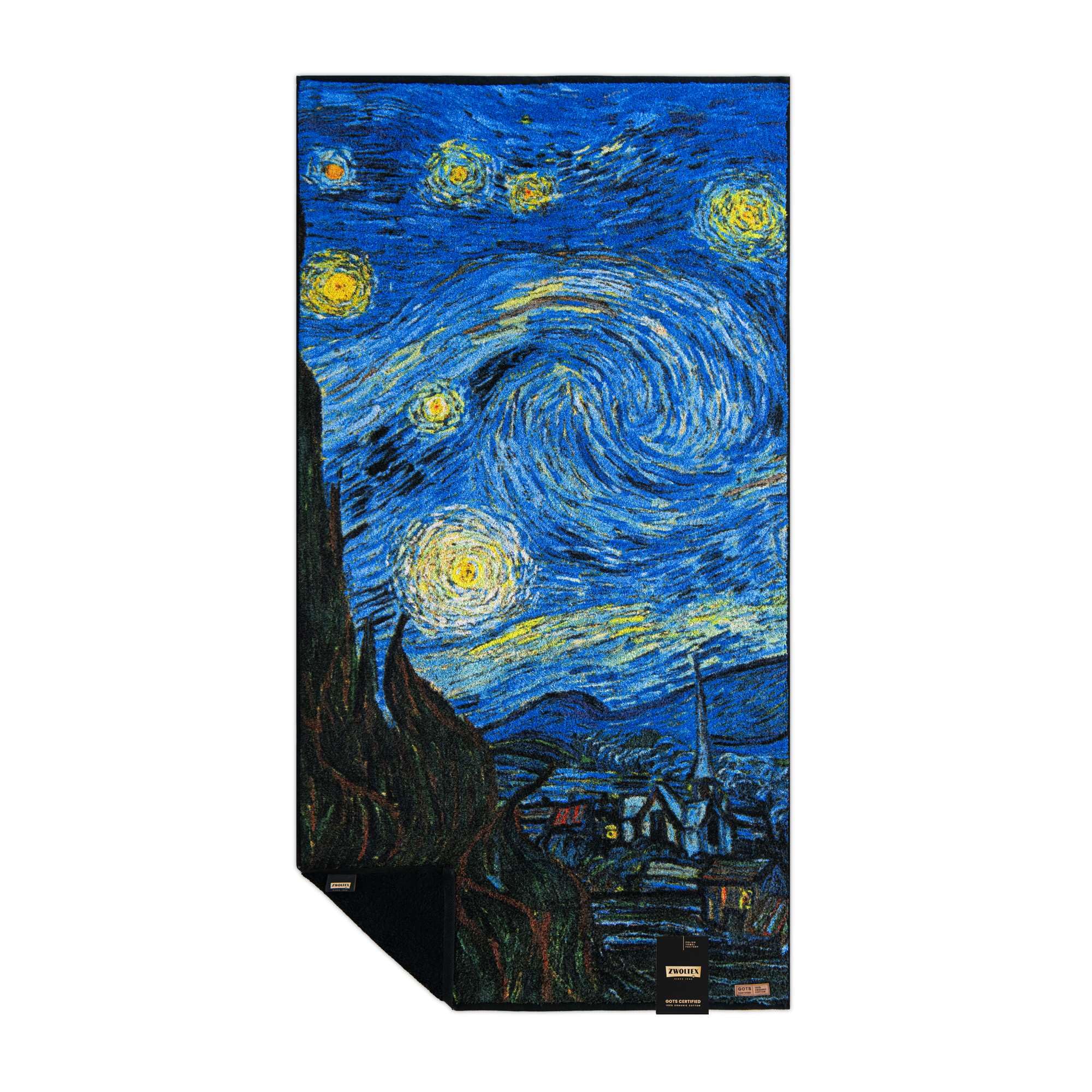 Zwoltex - Toallas Premium Vincent - La Noche Estrellada, Toalla Impresa de 70x140 cm Hecha de 100% algodón orgánico de 600g con certificación Gots, Suave y Absorbente Toalla - Azul Oscuro