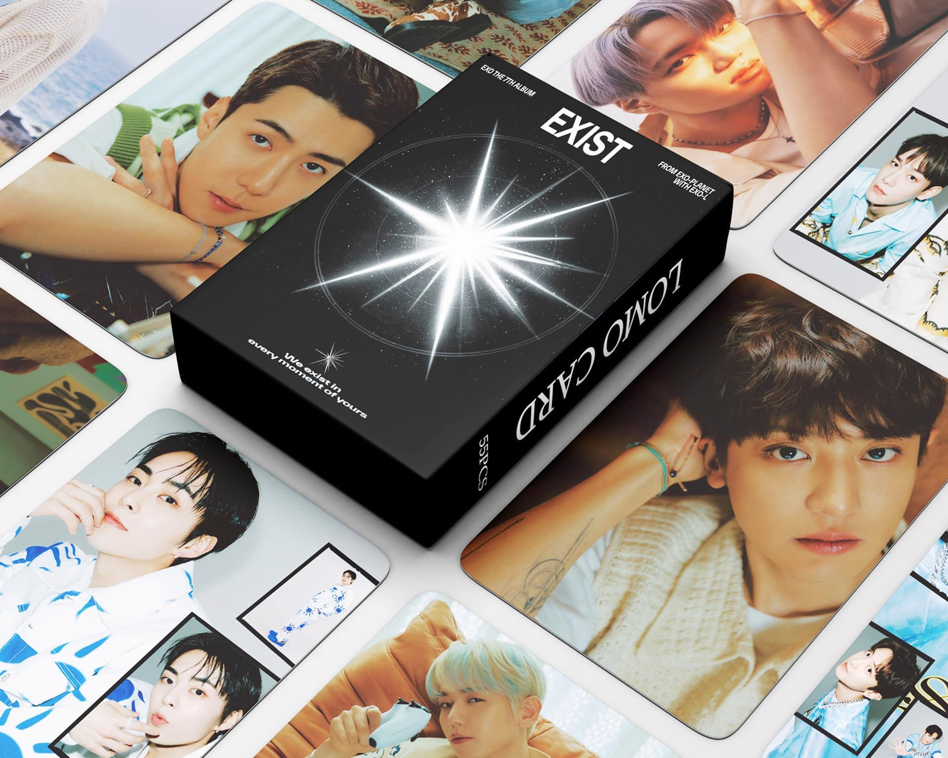 Funwaretech EXO Exist Photocards 55 Pcs 2023 7th New Album Exist Lomo Cards Kpop Merchandise Gift for Fans Boys Girls EXO-L