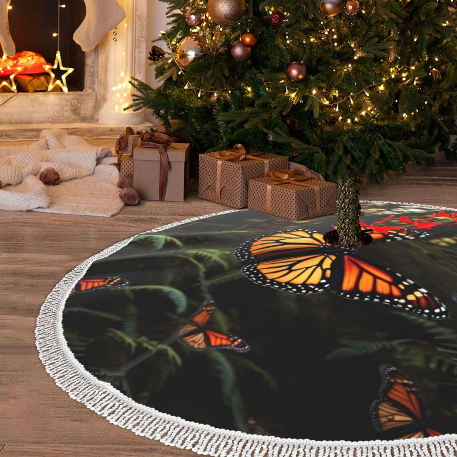 Jupe de sapin rustique haut de gamme 91cm imperméable ornée de pompons de Noël