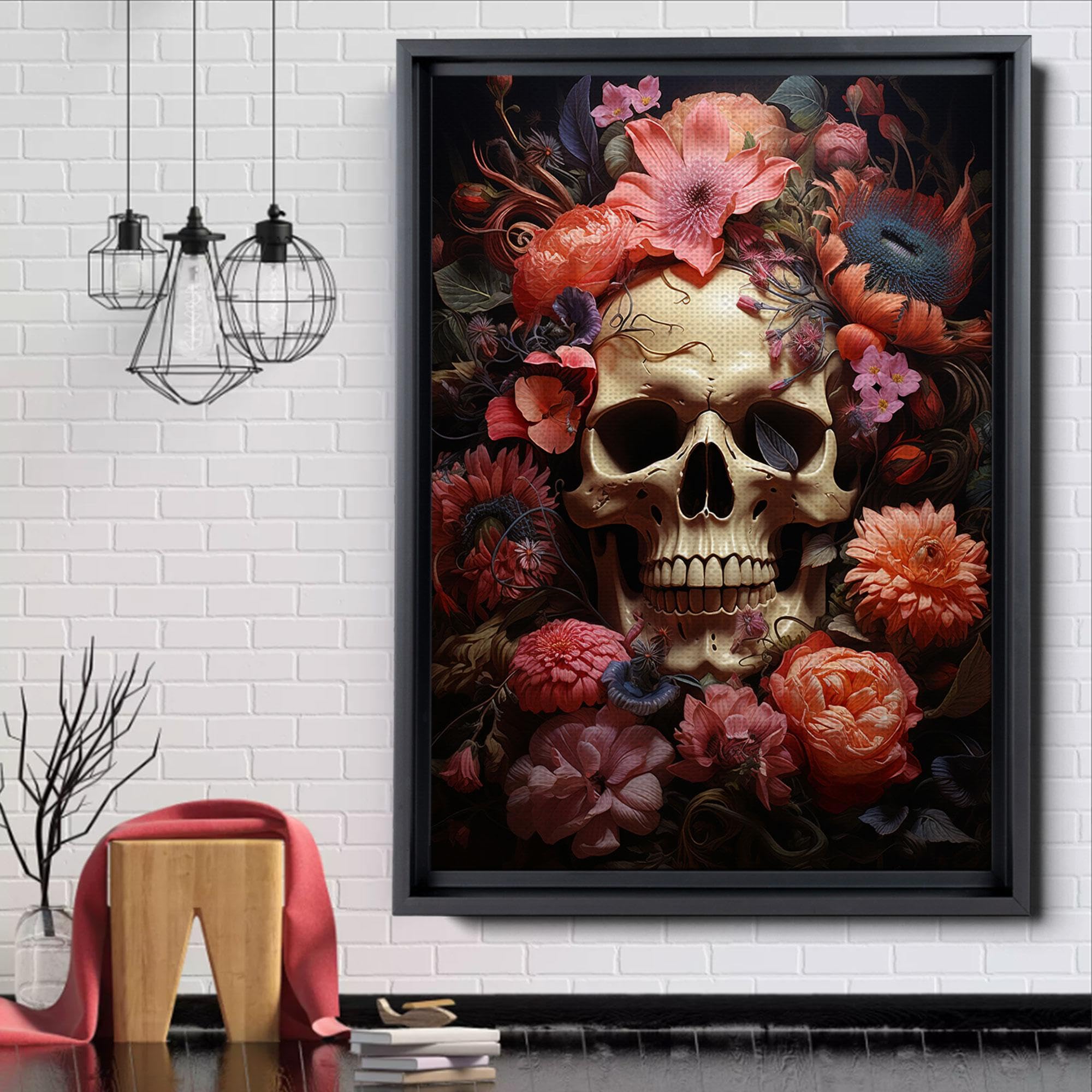 drdfrnt art skul art 部屋に　インテリア　カルフォルニア Amazon.com: Floral Skull Art Print, Vintage Art Print, Art Print