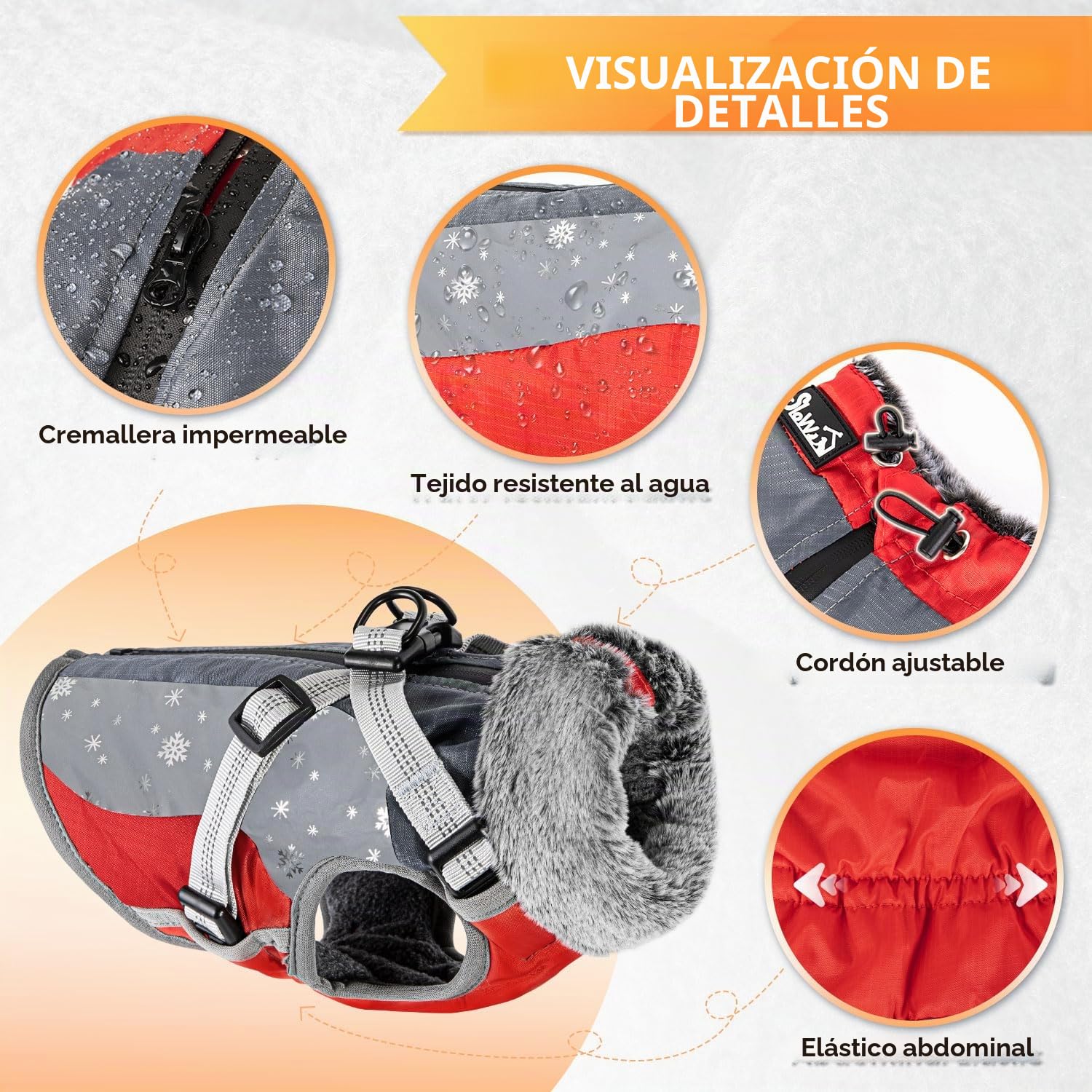 Nasjac Abrigo de Invierno del Perro con el arnés Desmontable, Impermeable Forro Polar Ropa de Abrigo para Perros pequeños medianos Grandes, Reflectante Chaqueta de Piel Ajustable al Aire Libre