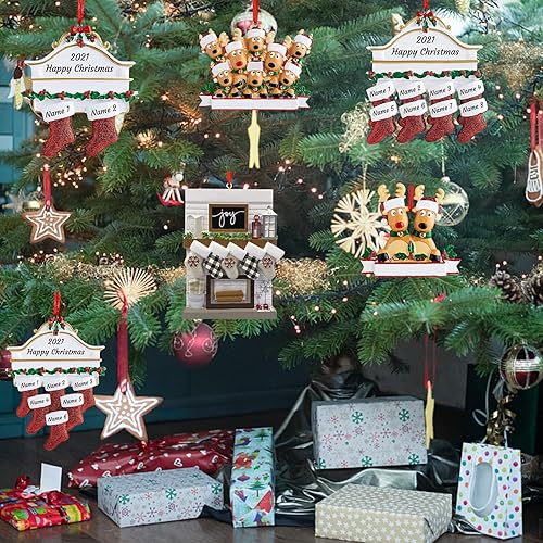 Miniatura 7 de Adornos personalizados para el reto de chimenea de Navidad 2023, familia de 23456, adornos de medias de Navidad familiares con nombres, decoraciones