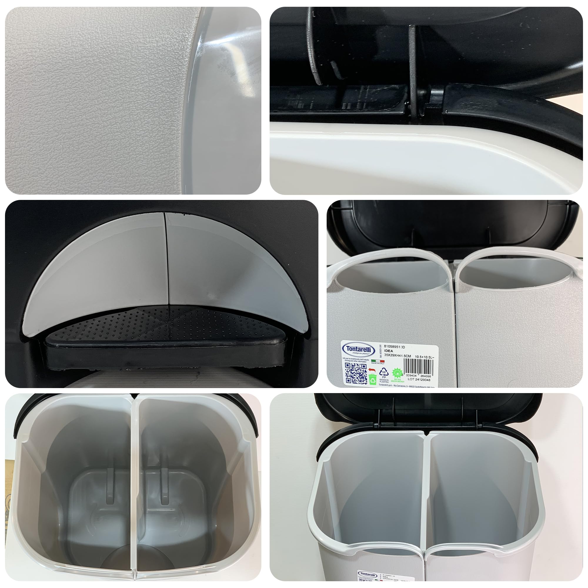 Sicignano | Cubo de basura con pedal multiusos – Papelera de recogida selectiva moderna, fácil apertura – ideal para casa, oficina, baño, cocina (negro/gris claro, 21 L)