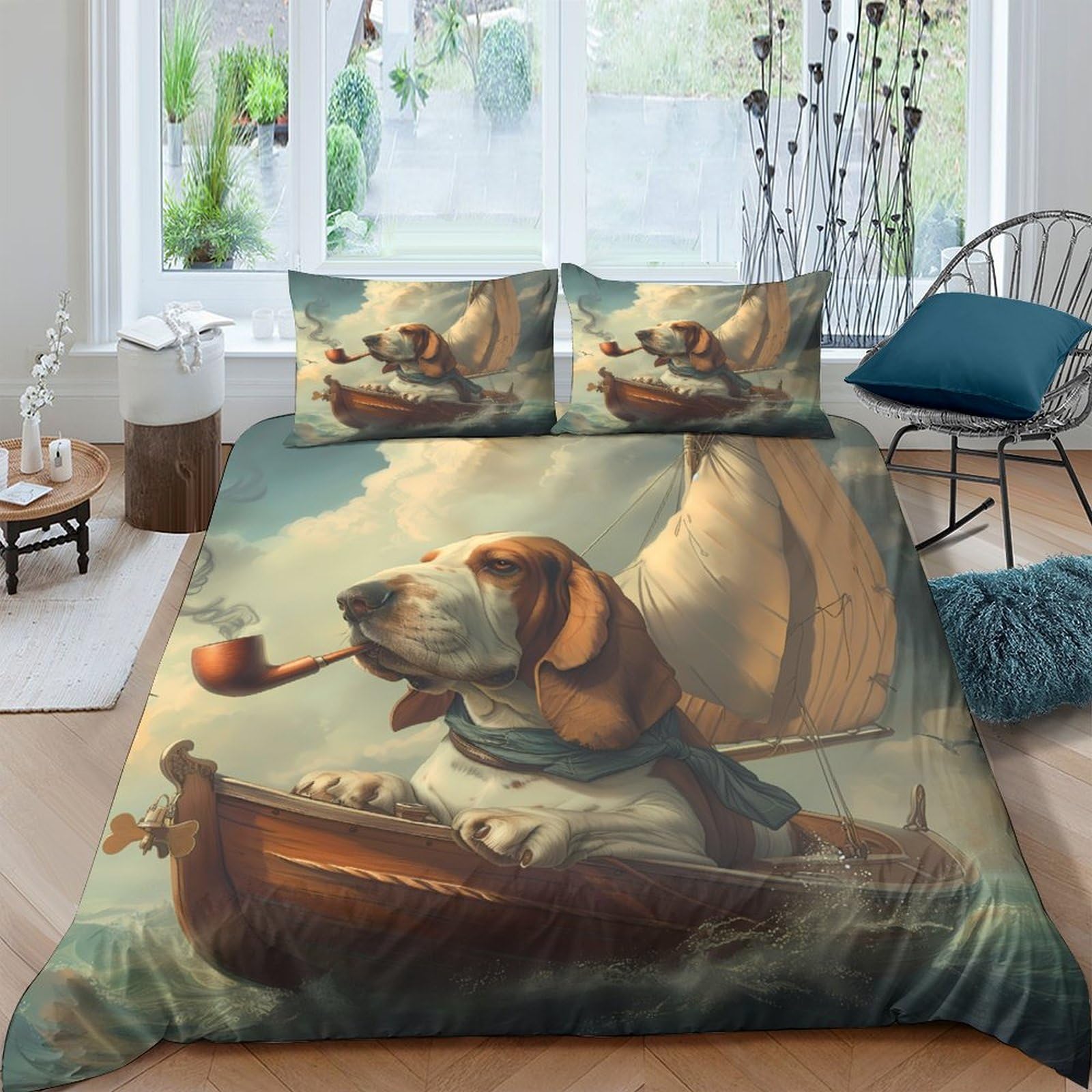 Ctjqhvkz Style-6 3D Printed Dog Sailing Fitted Sheet Microfiber Soft Art Bed Cover For Bedroom Guestroom Dorm Mattress Decor Single（135X200cm）