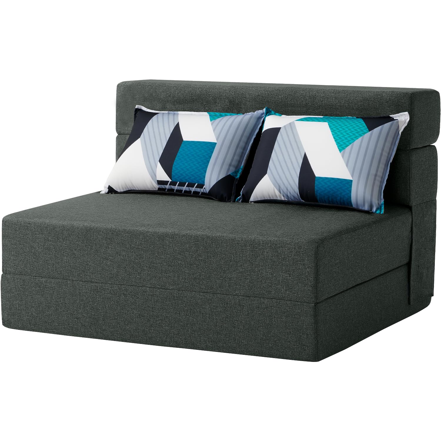 FILUXE Convertible Folding Sofa Bed - Sleeper Chair with Pillow, Modern Linen Fabric Floor & Futon Couch, Foldable Mattress for Living Room/Dorm/Guest Use/Home Office/Apartment, Queen Size, Dark Gray: FILUXE Convertible Folding Sofa Bed-Sleeper Chair with Color Pillow, Modern Linen Fabric Floor Futon Couch, Foldable Mattress for Living Room/Dorm/Guest Use/Home Office/Apartment, Standard