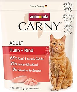 animonda Carny Katzen Trockenfutter Huhn + Rind (1 x 350 g), Trockenfutter für ausgewachsene Katzen, Katzenfutter ohne Getreide und Zucker, Katzentrockenfutter mit 65 % Fleisch