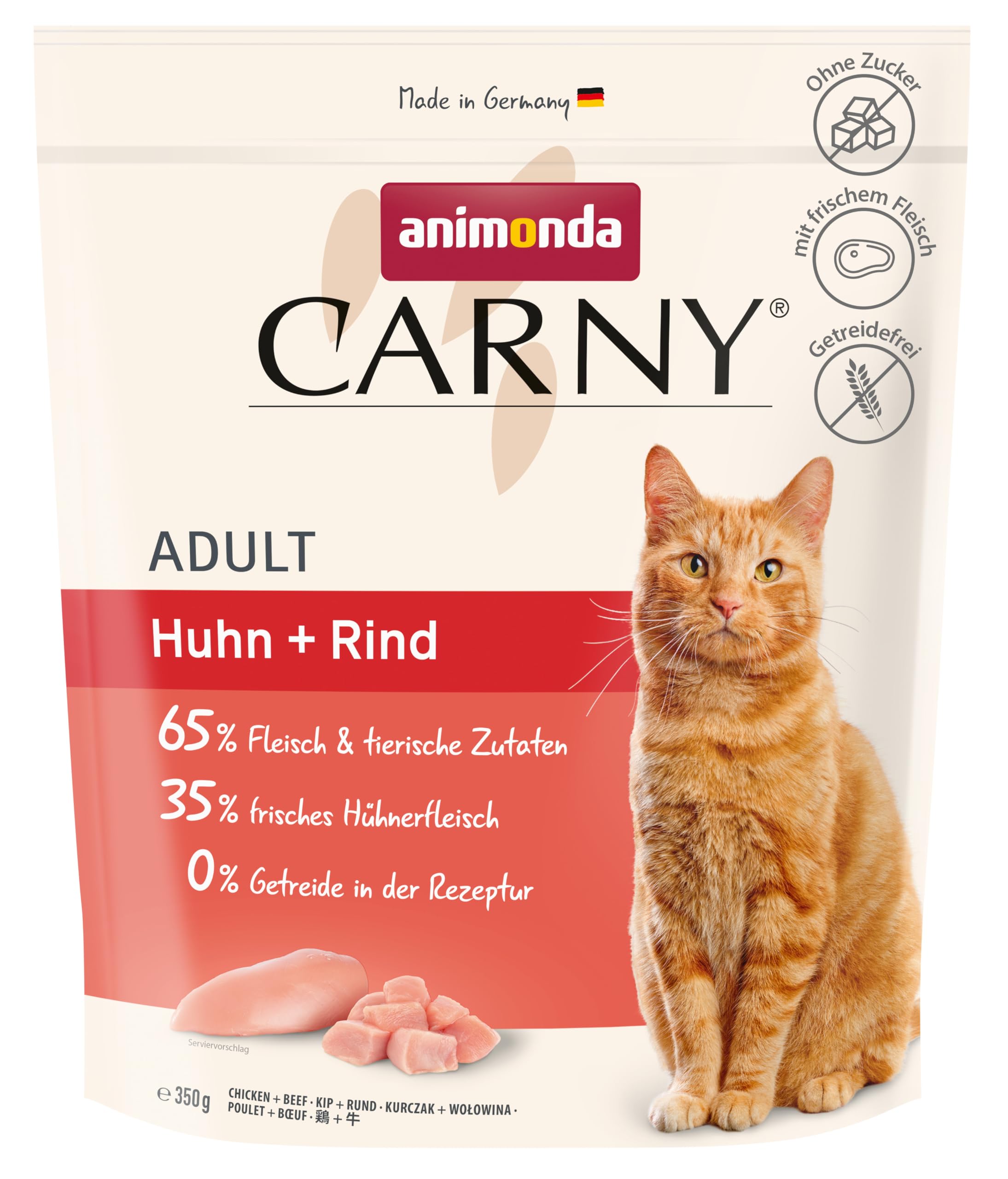 animonda Carny Katzen Trockenfutter Huhn + Rind (1 x 350 g), Trockenfutter für ausgewachsene Katzen, Katzenfutter ohne Getreide und Zucker, Katzentrockenfutter mit 65 % Fleisch
